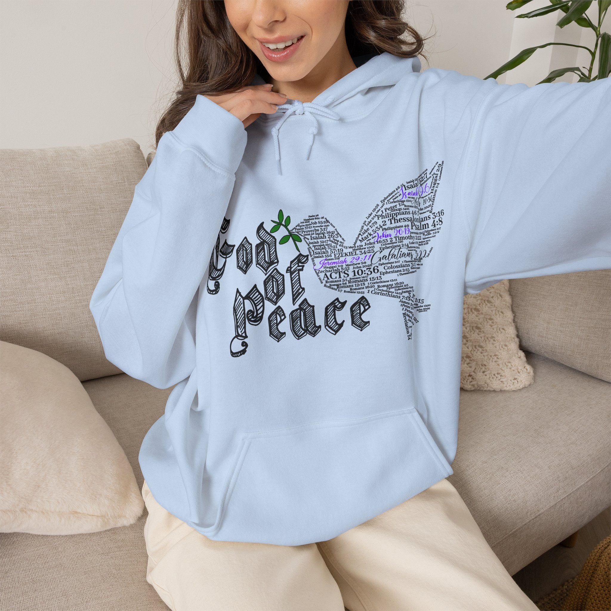 Peace Dove Hoodie — God of Peace Script Graphic Hooded Sweatshirt
