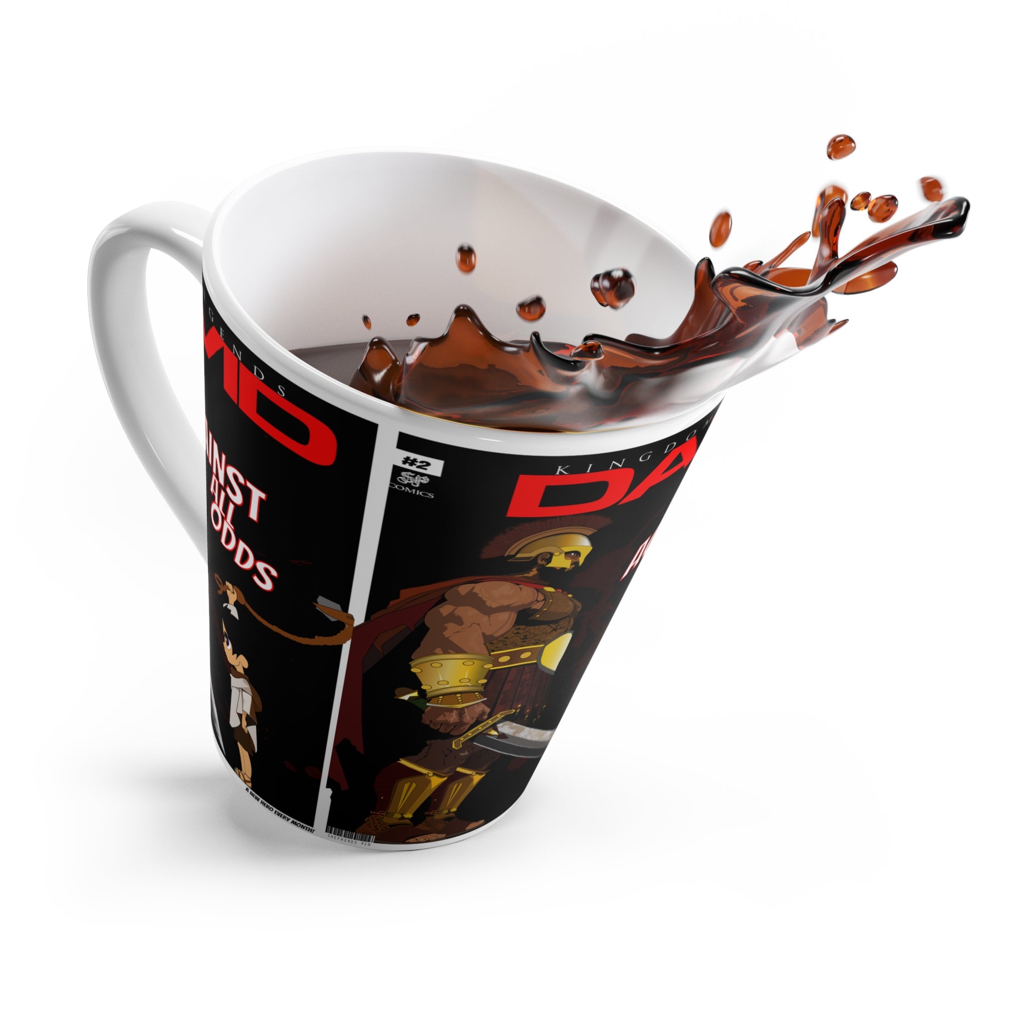 Latte Mug — “David Against All Odds” Inspirational Comic-Style Coffee Mug