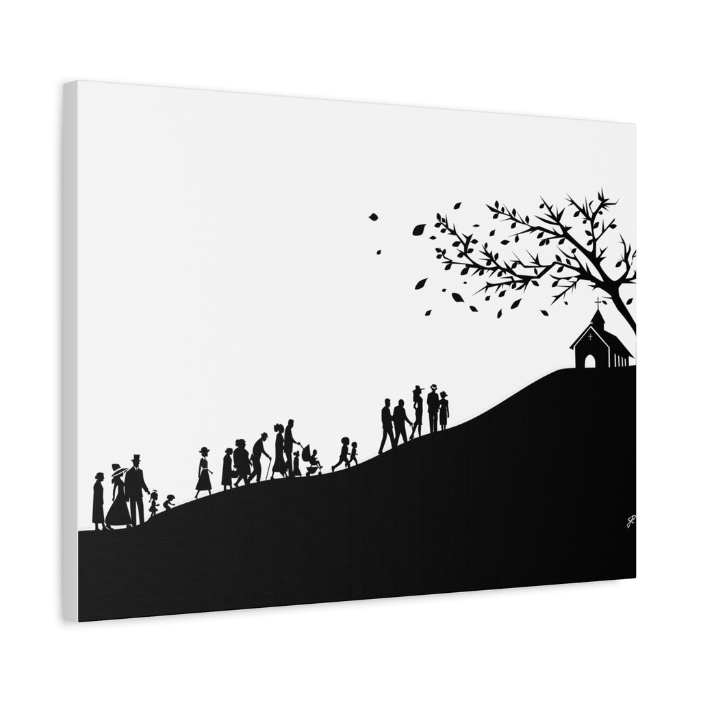"Ascension" Canvas Print — Black & White Church on a Hill Wall Art
