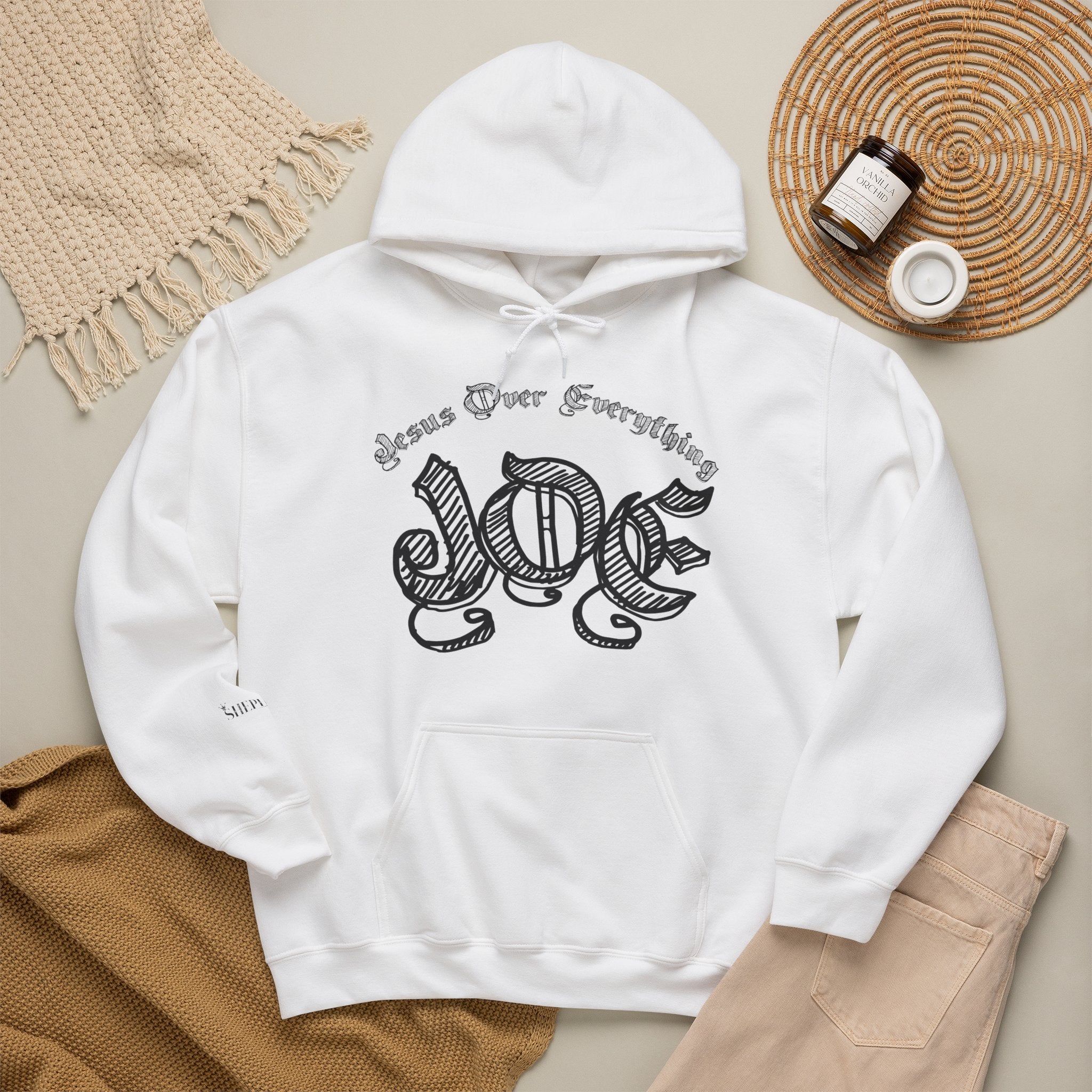 Hoodie — 'Love' Gothic Script Pullover (Love Over Everything)