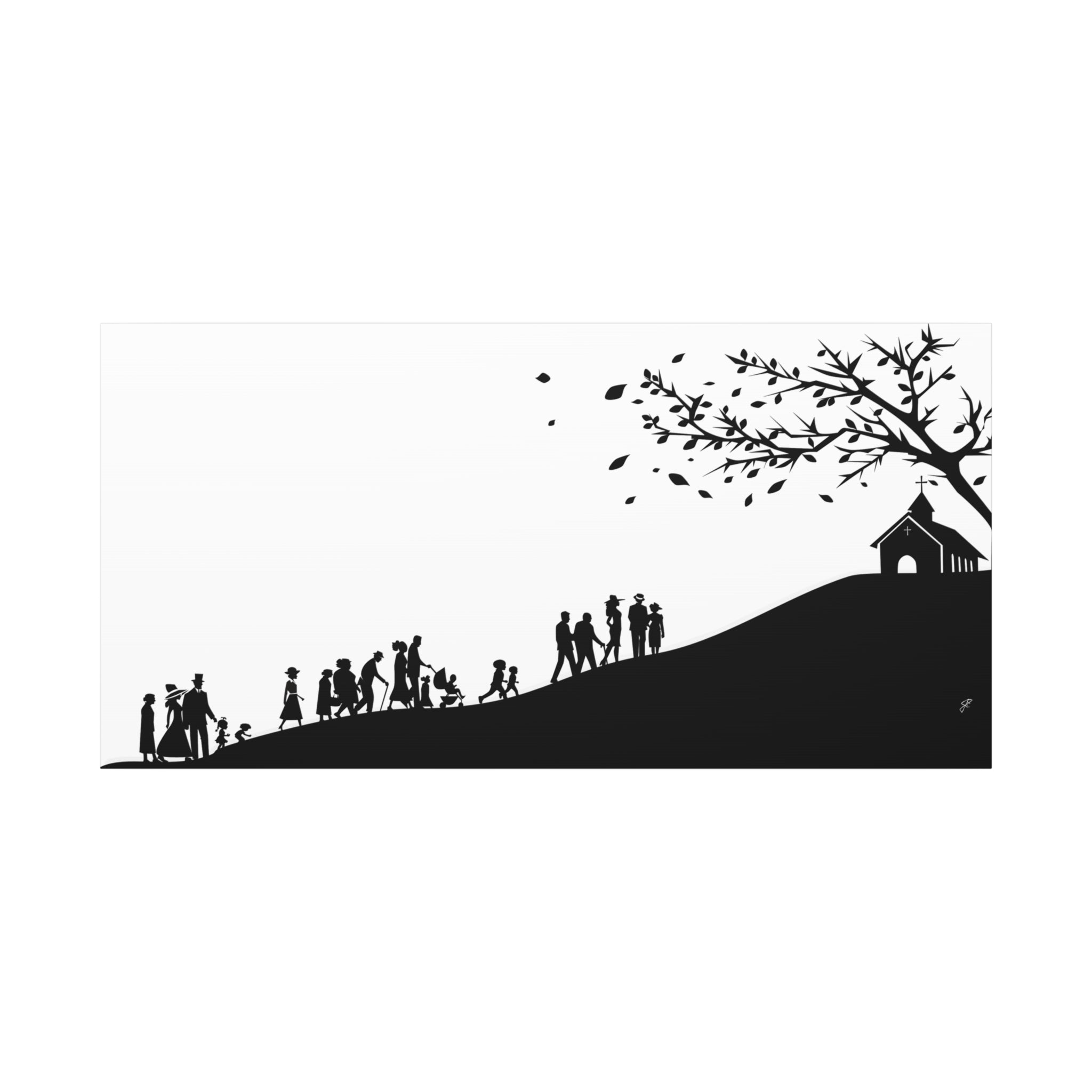 "Ascension" Canvas Print — Black & White Church on a Hill Wall Art