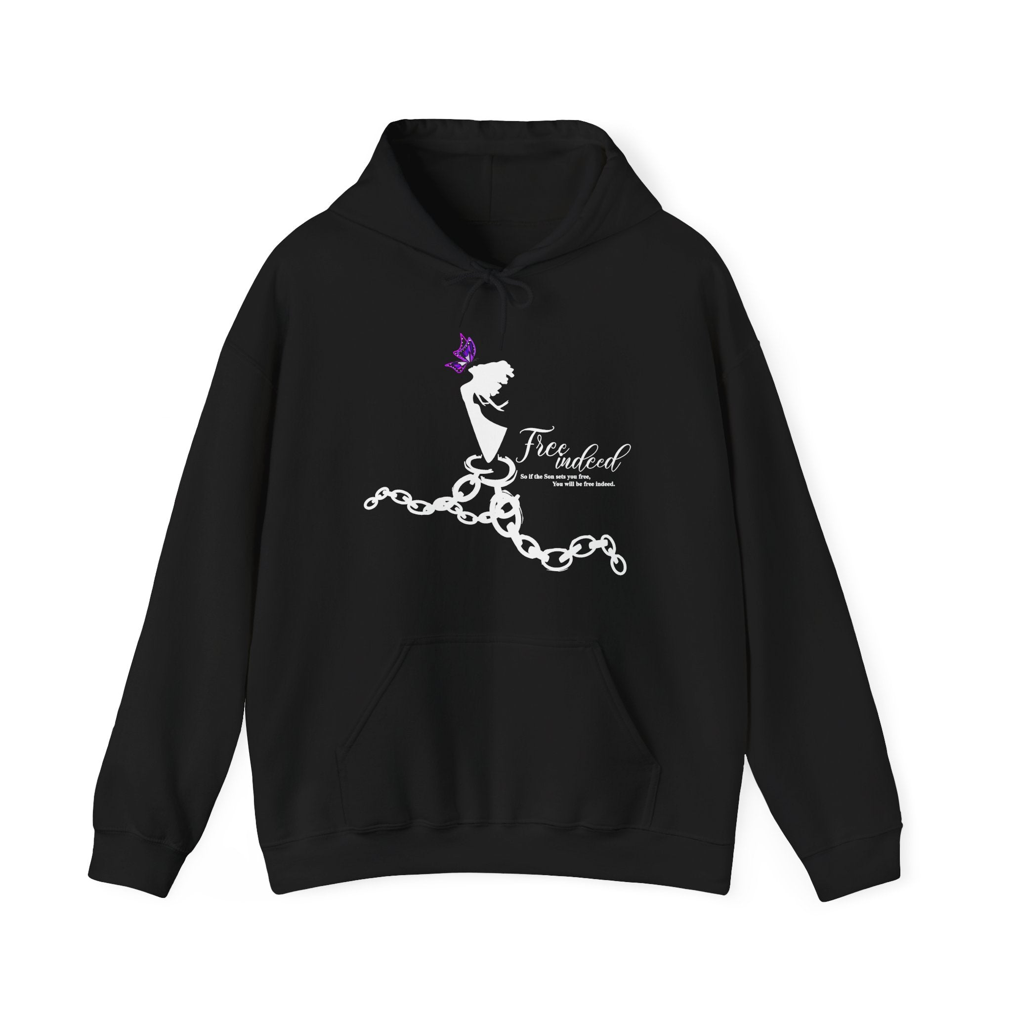Freedom Chains Hoodie — 'Free Indeed' Silhouette with Purple Butterfly
