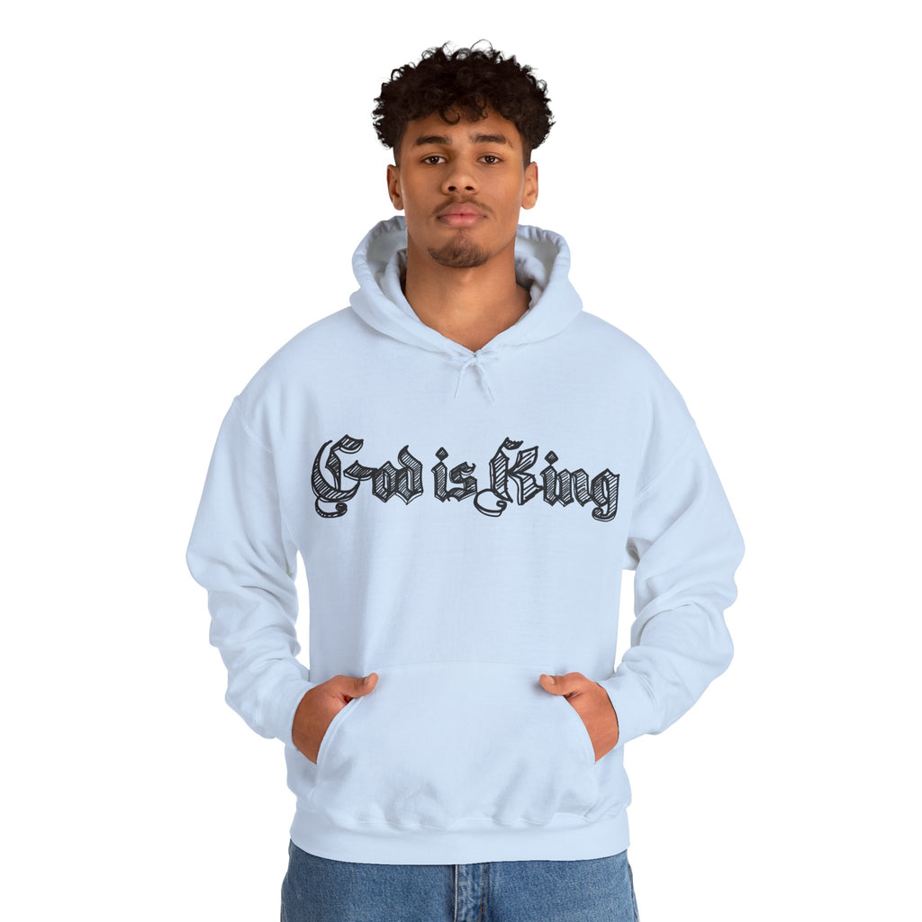 God Is King Hoodie - Gothic Script Religious Pullover