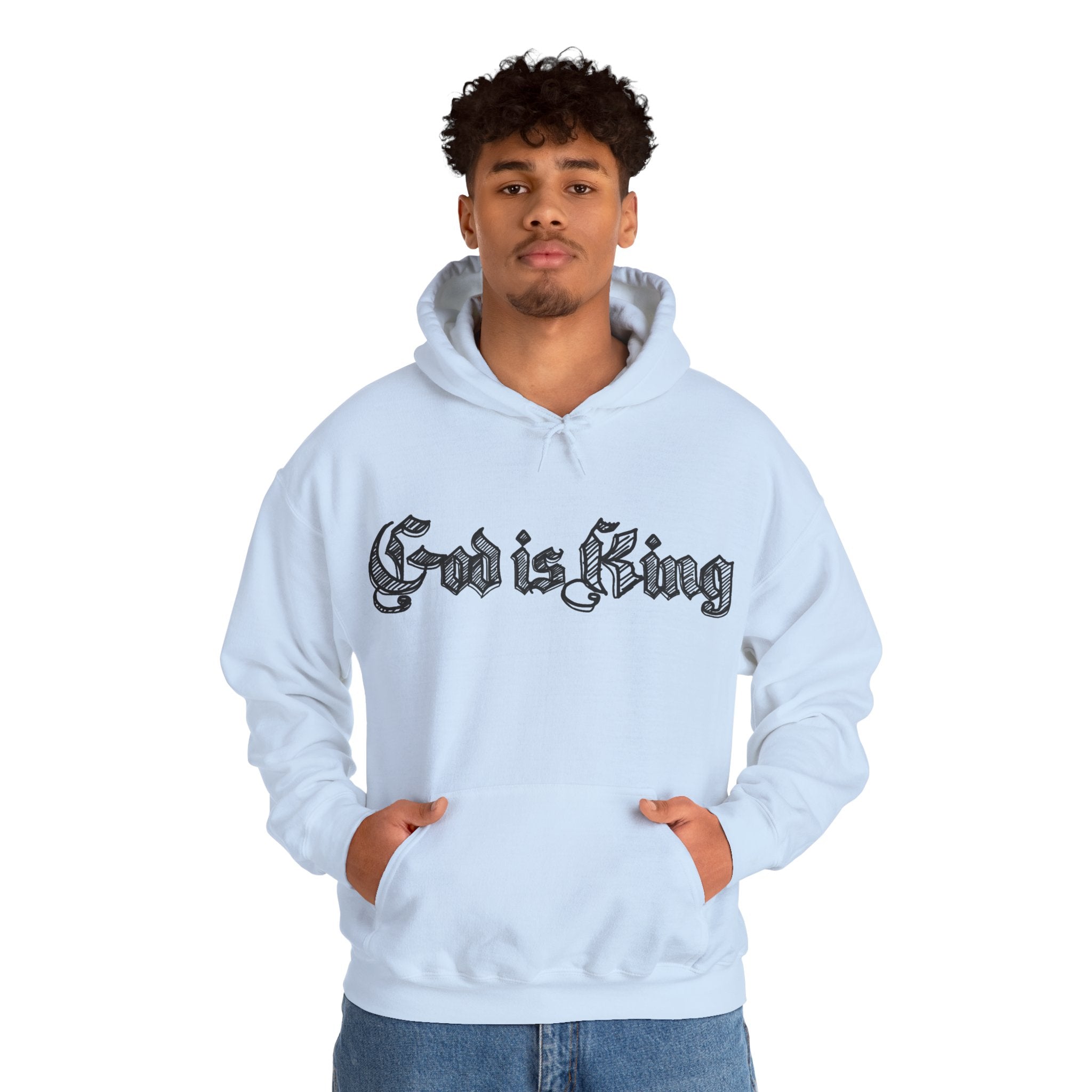 God Is King Hoodie - Gothic Script Religious Pullover