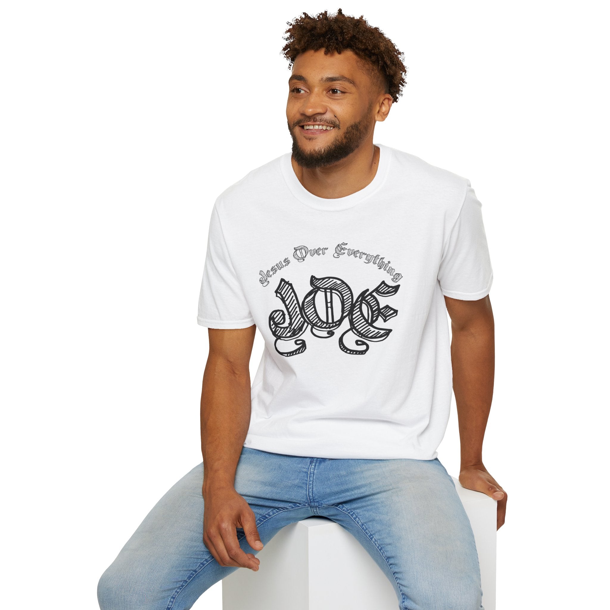 J.O.E "Jesus Over Everything" T-Shirt — Faith-Based Vintage Script Tee