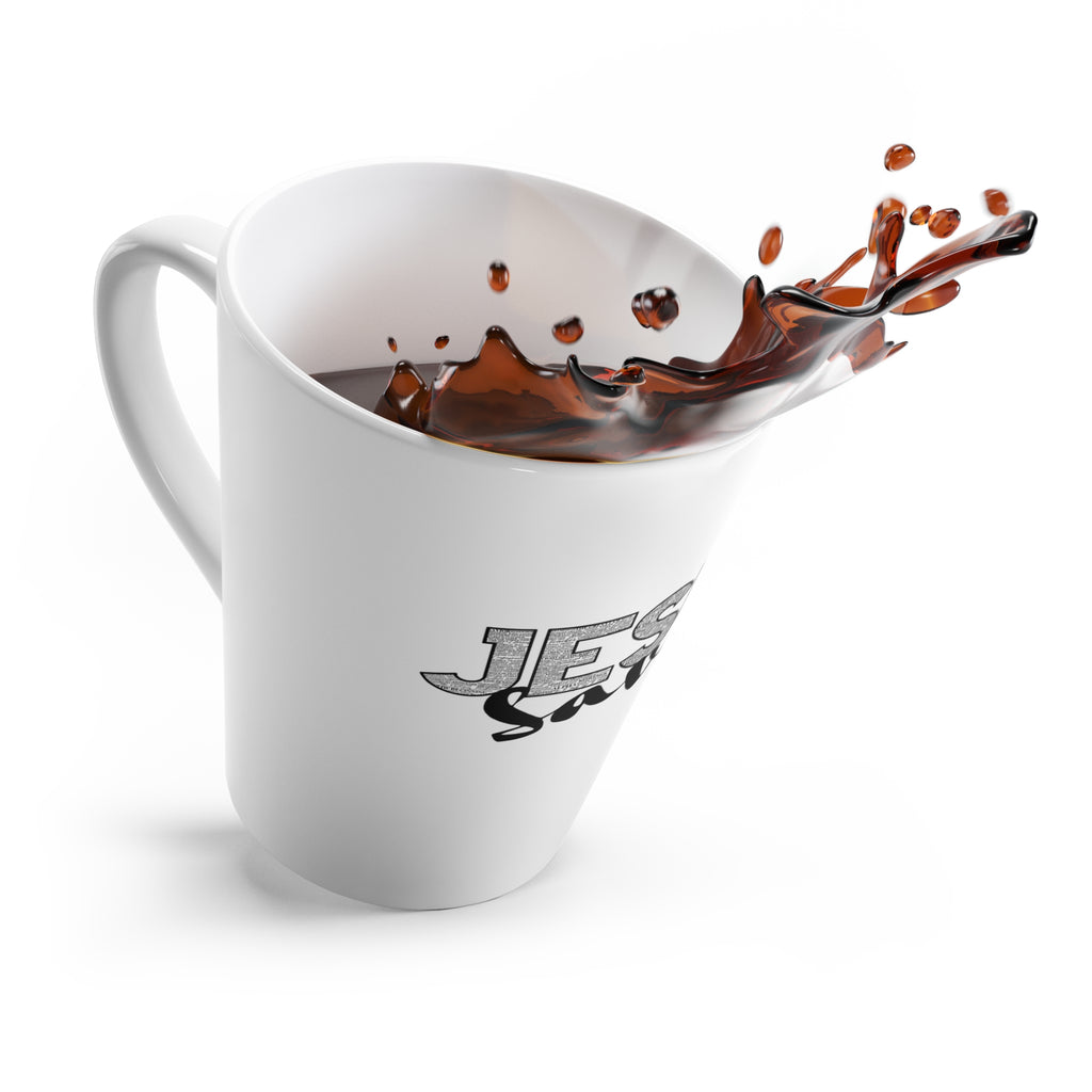 Latte Mug — "Jesus Saves" Christian Coffee Cup (Religious Gift, Church & Faith)