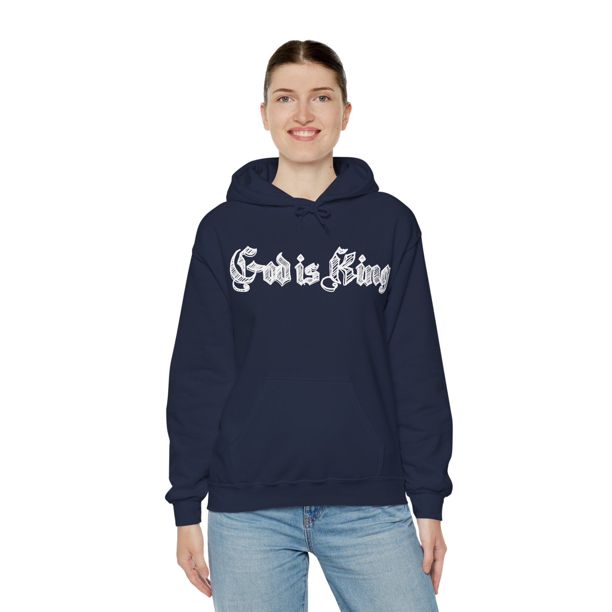 God Is King Hoodie - Gothic Script Religious Pullover