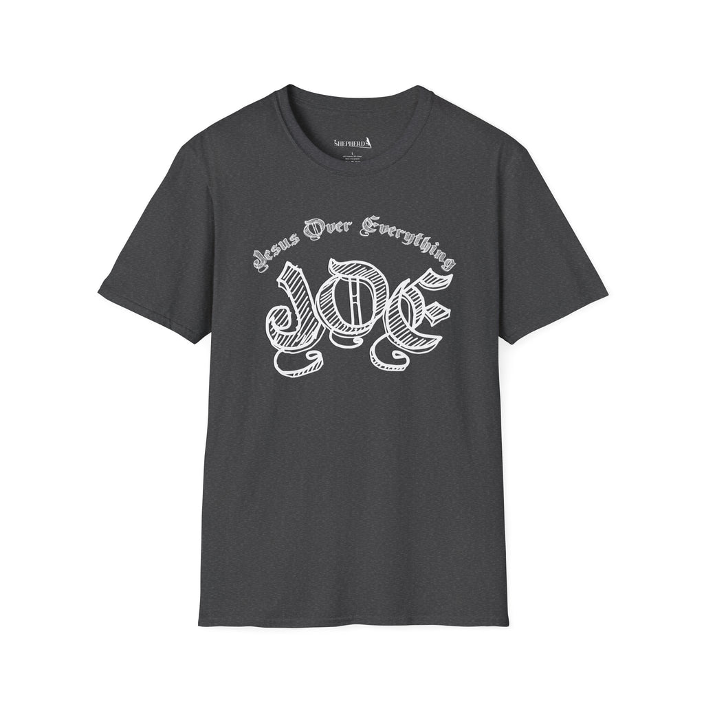 J.O.E "Jesus Over Everything" T-Shirt — Faith-Based Vintage Script Tee