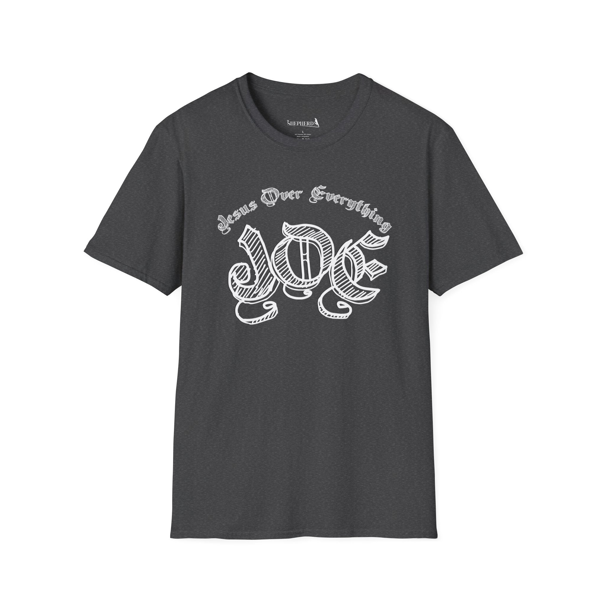 J.O.E "Jesus Over Everything" T-Shirt — Faith-Based Vintage Script Tee