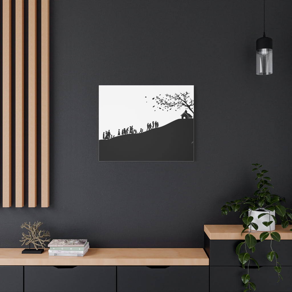 "Ascension" Canvas Print — Black & White Church on a Hill Wall Art