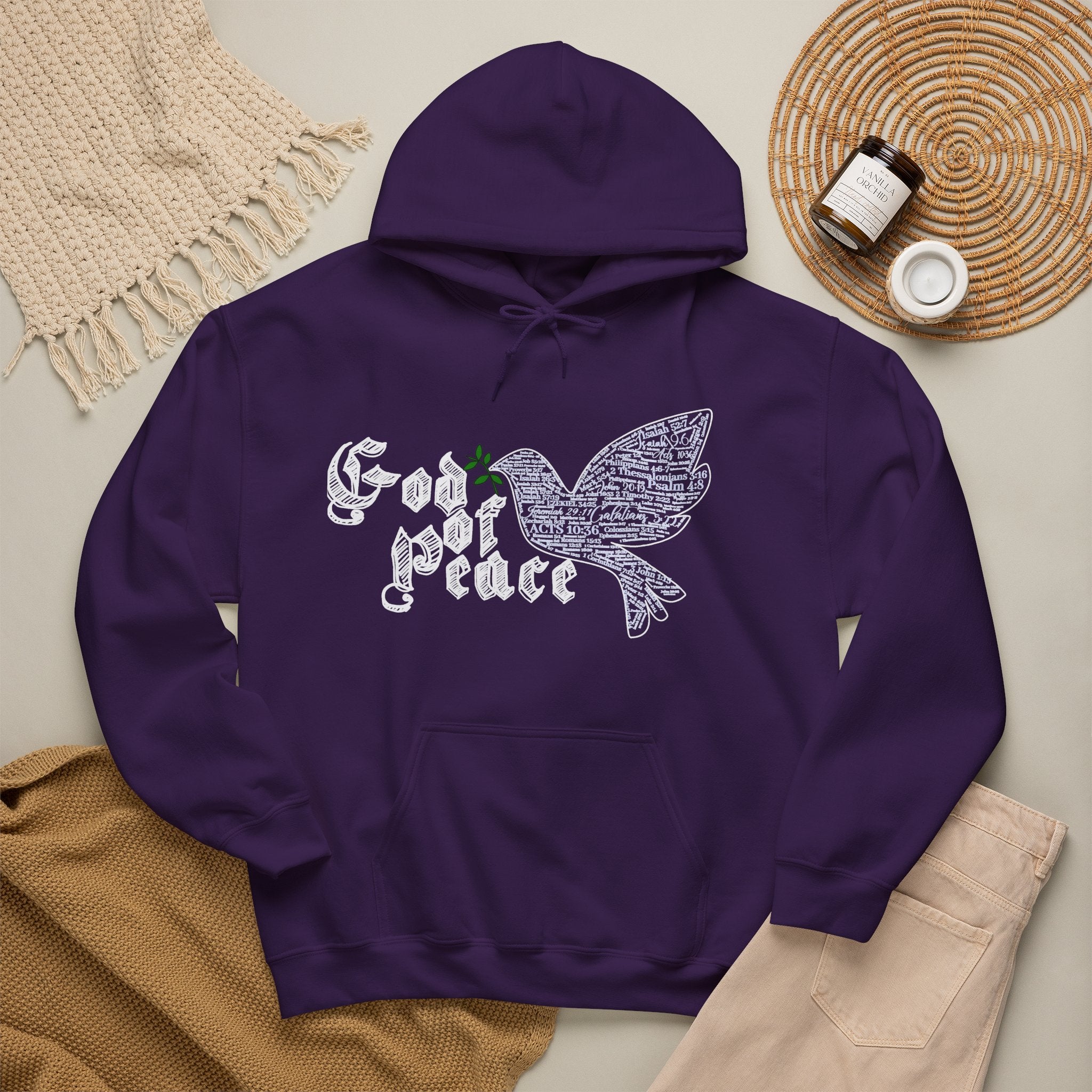 Peace Dove Hoodie — God of Peace Script Graphic Hooded Sweatshirt