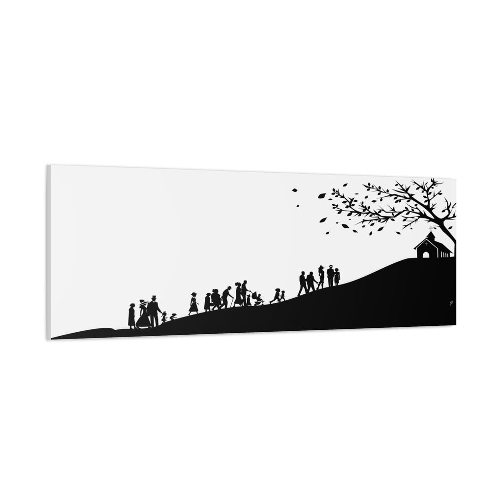 "Ascension" Canvas Print — Black & White Church on a Hill Wall Art