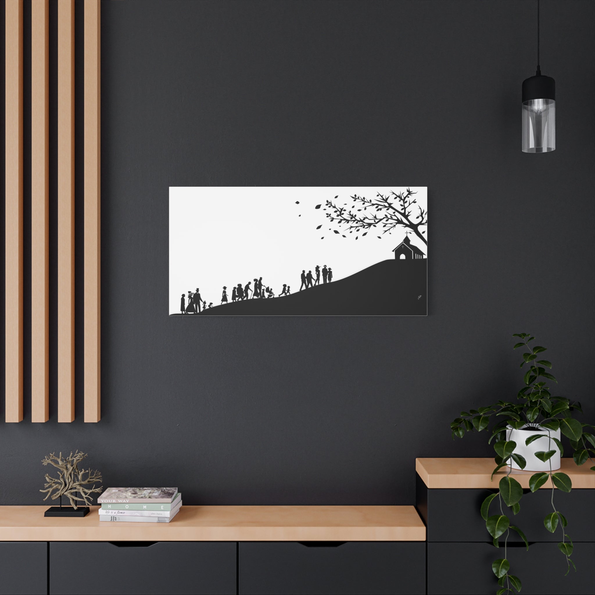 "Ascension" Canvas Print — Black & White Church on a Hill Wall Art