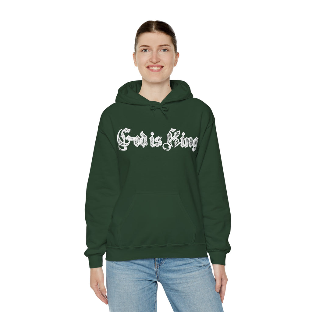 God Is King Hoodie - Gothic Script Religious Pullover