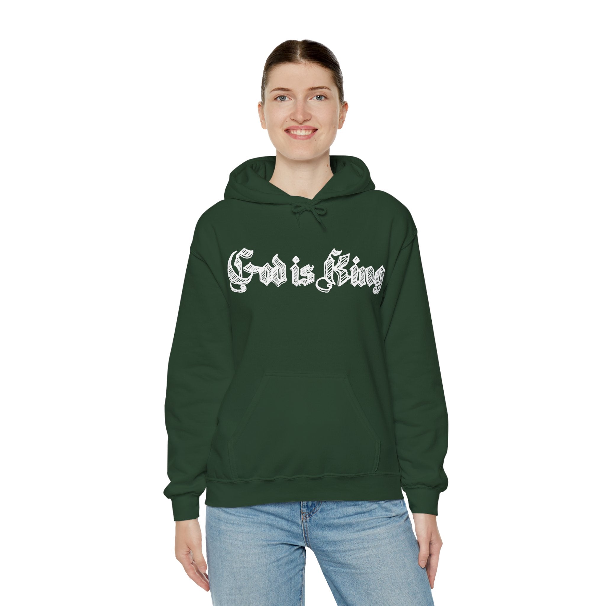 God Is King Hoodie - Gothic Script Religious Pullover