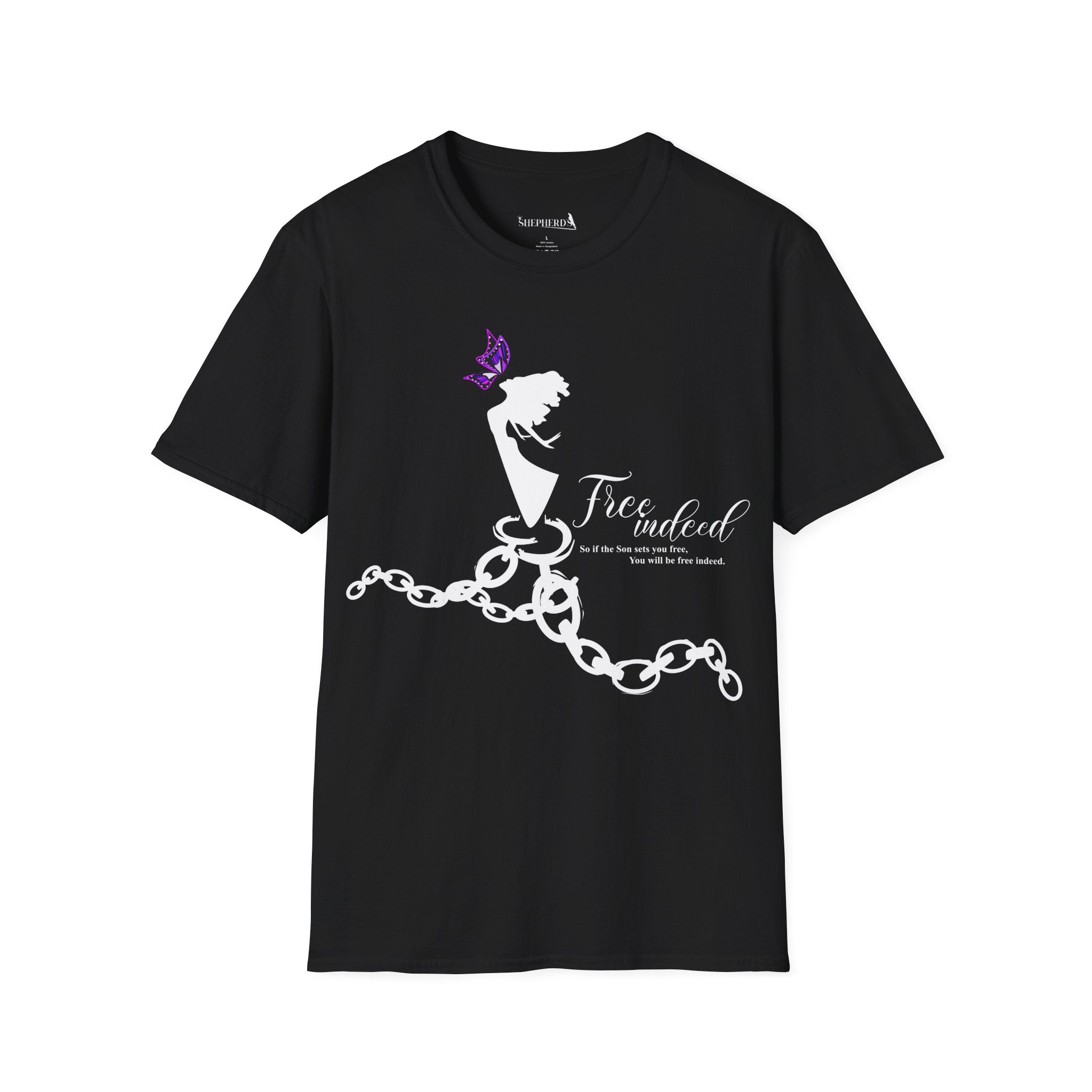 Free Indeed Tee — Inspirational Butterfly & Broken Chains T-Shirt