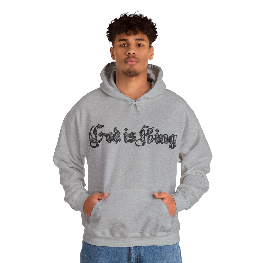 God Is King Hoodie - Gothic Script Religious Pullover