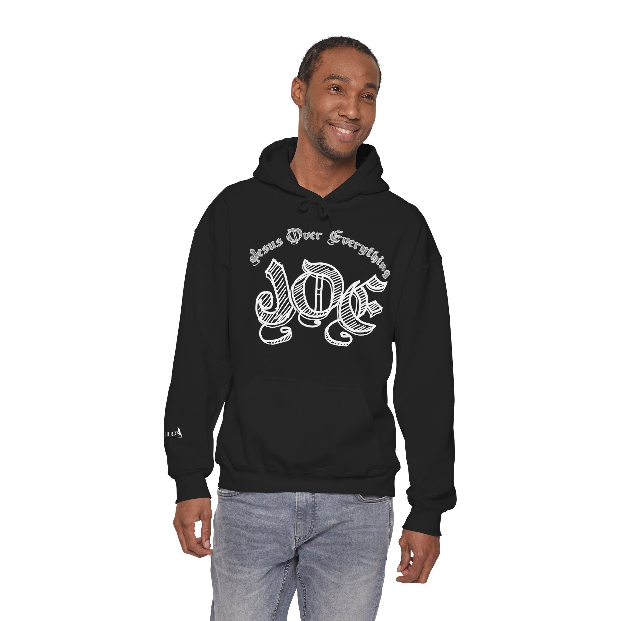 Hoodie — 'Love' Gothic Script Pullover (Love Over Everything)