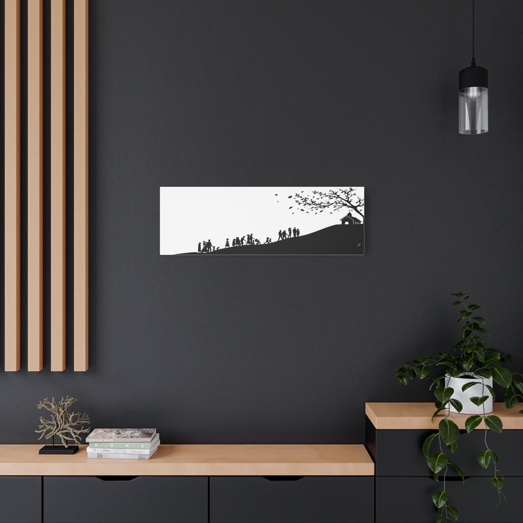 "Ascension" Canvas Print — Black & White Church on a Hill Wall Art