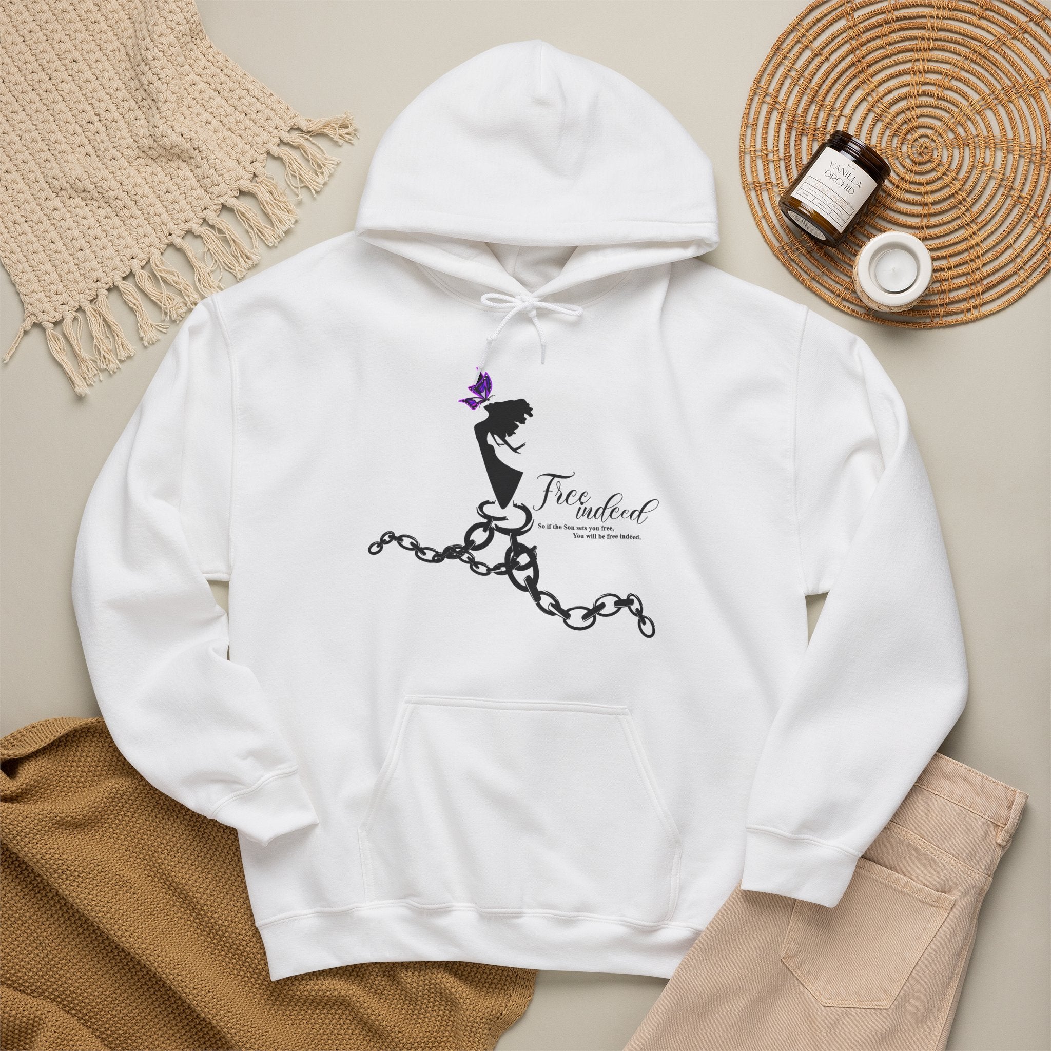 Freedom Chains Hoodie — 'Free Indeed' Silhouette with Purple Butterfly