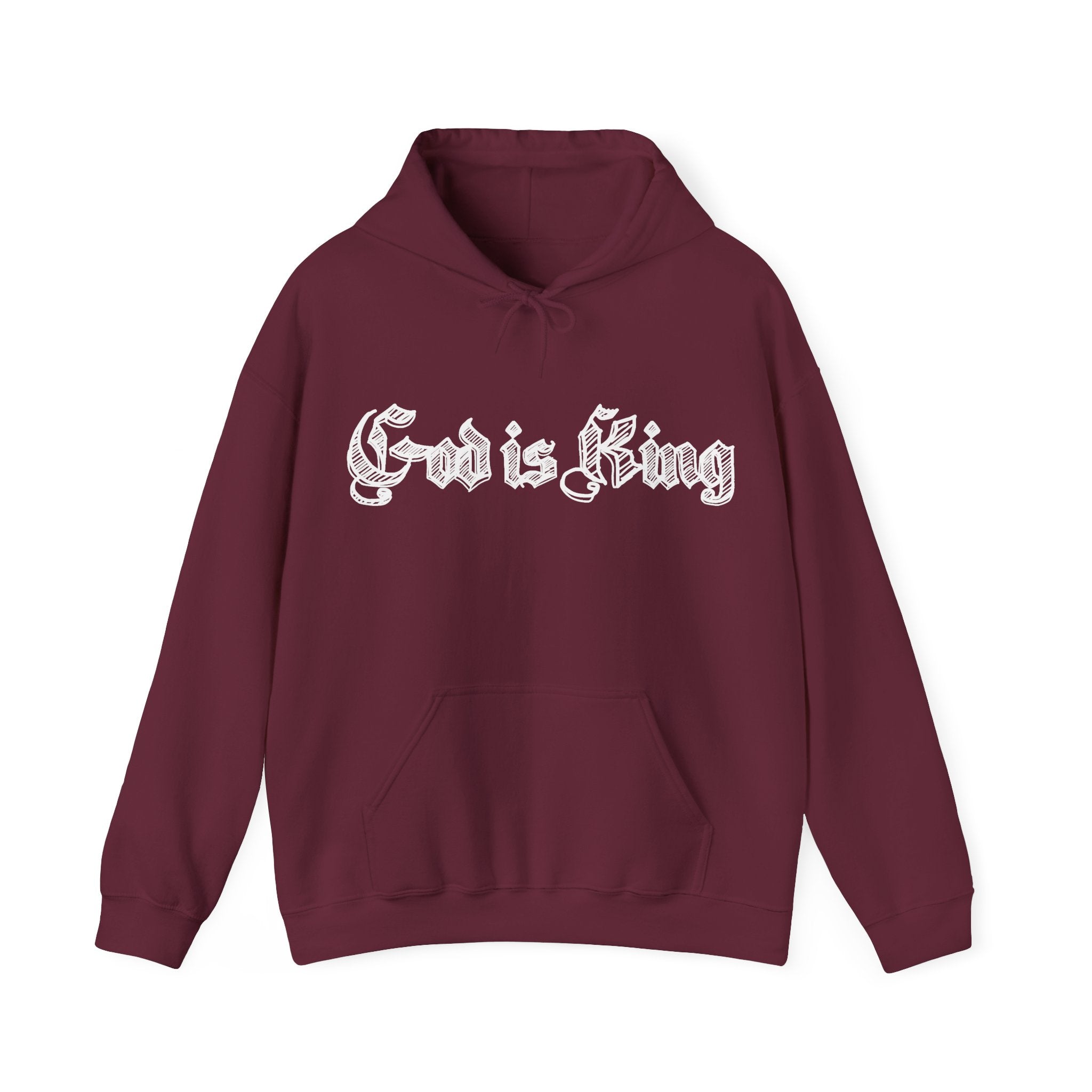 God Is King Hoodie - Gothic Script Religious Pullover