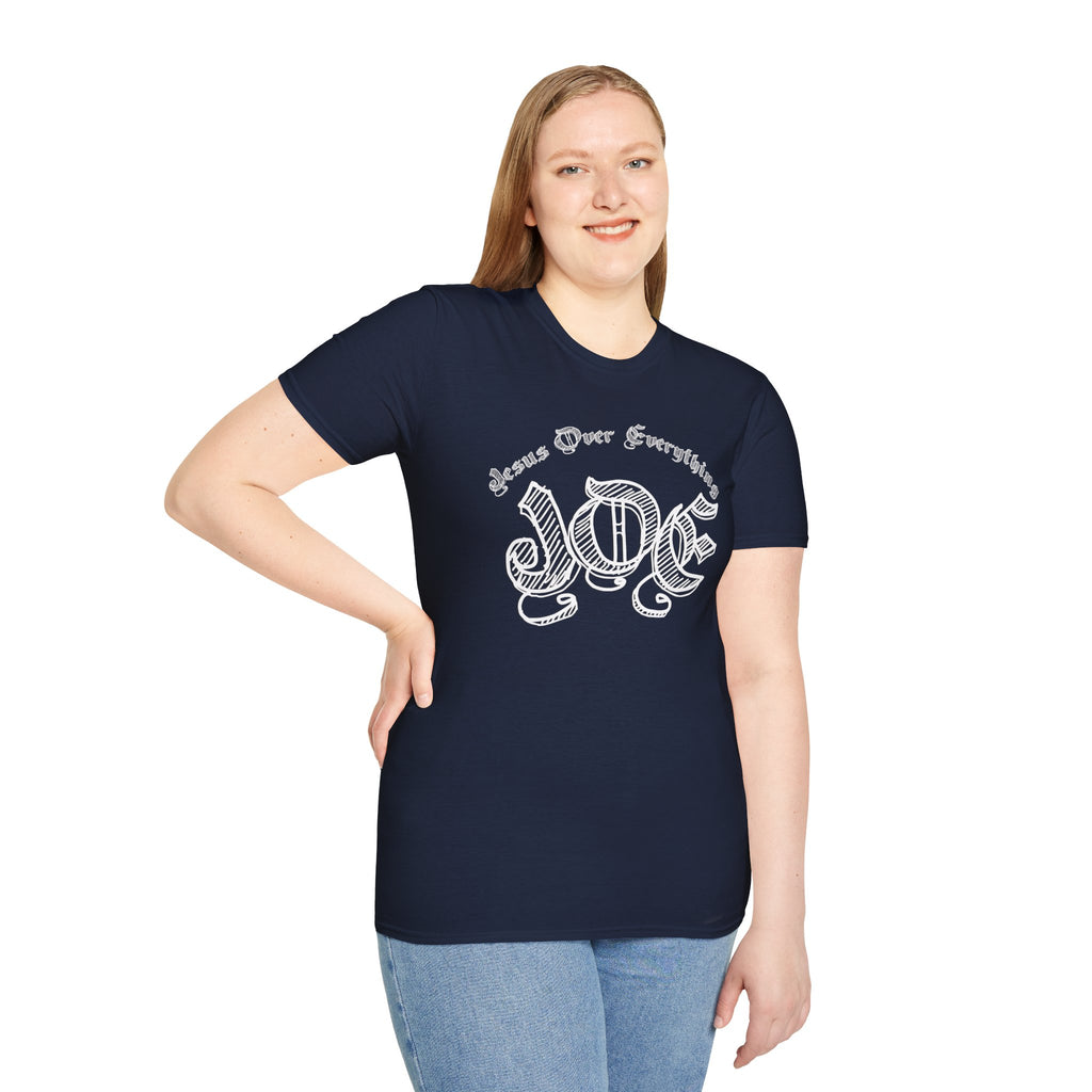 J.O.E "Jesus Over Everything" T-Shirt — Faith-Based Vintage Script Tee