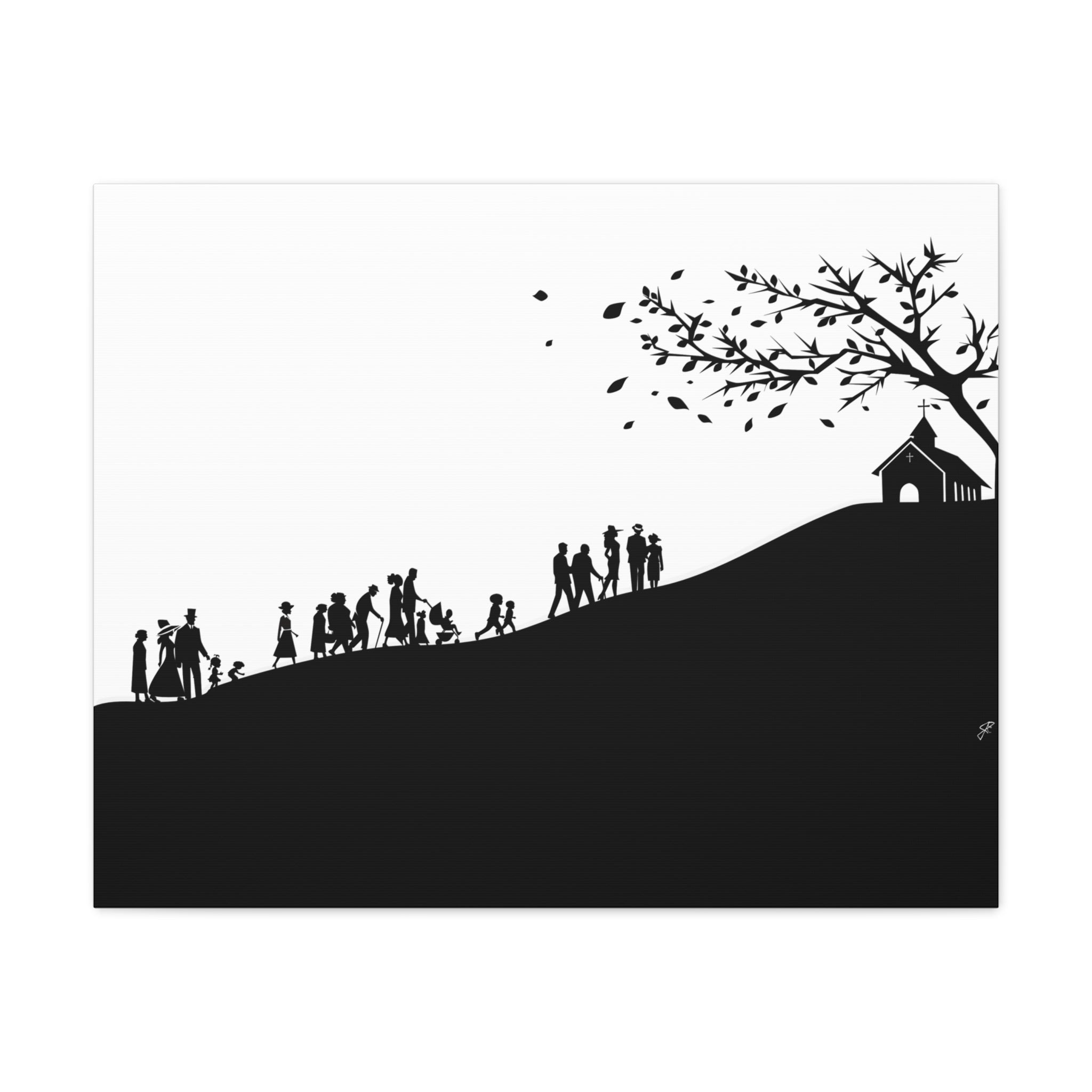 "Ascension" Canvas Print — Black & White Church on a Hill Wall Art