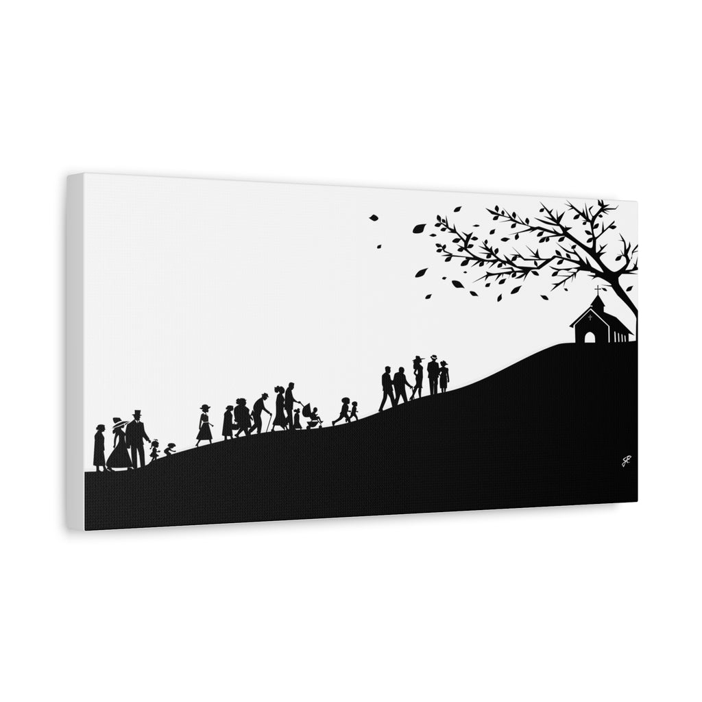 "Ascension" Canvas Print — Black & White Church on a Hill Wall Art