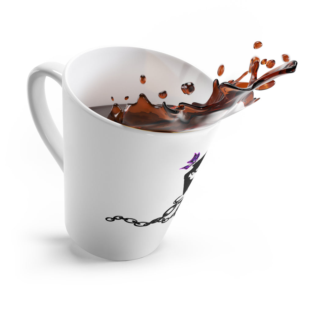Latte Mug — "Free Indeed" Butterfly & Broken Chains Inspirational Coffee Cup