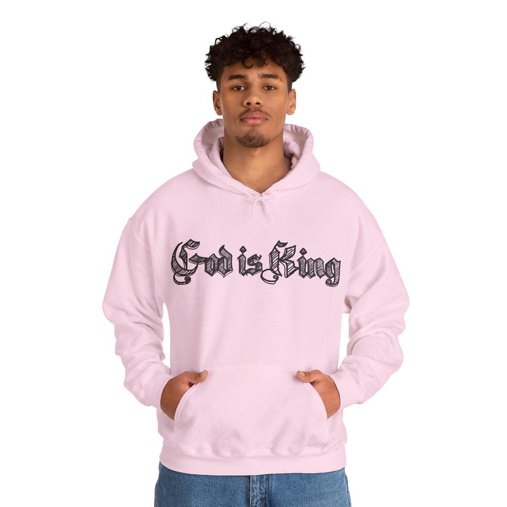 God Is King Hoodie - Gothic Script Religious Pullover