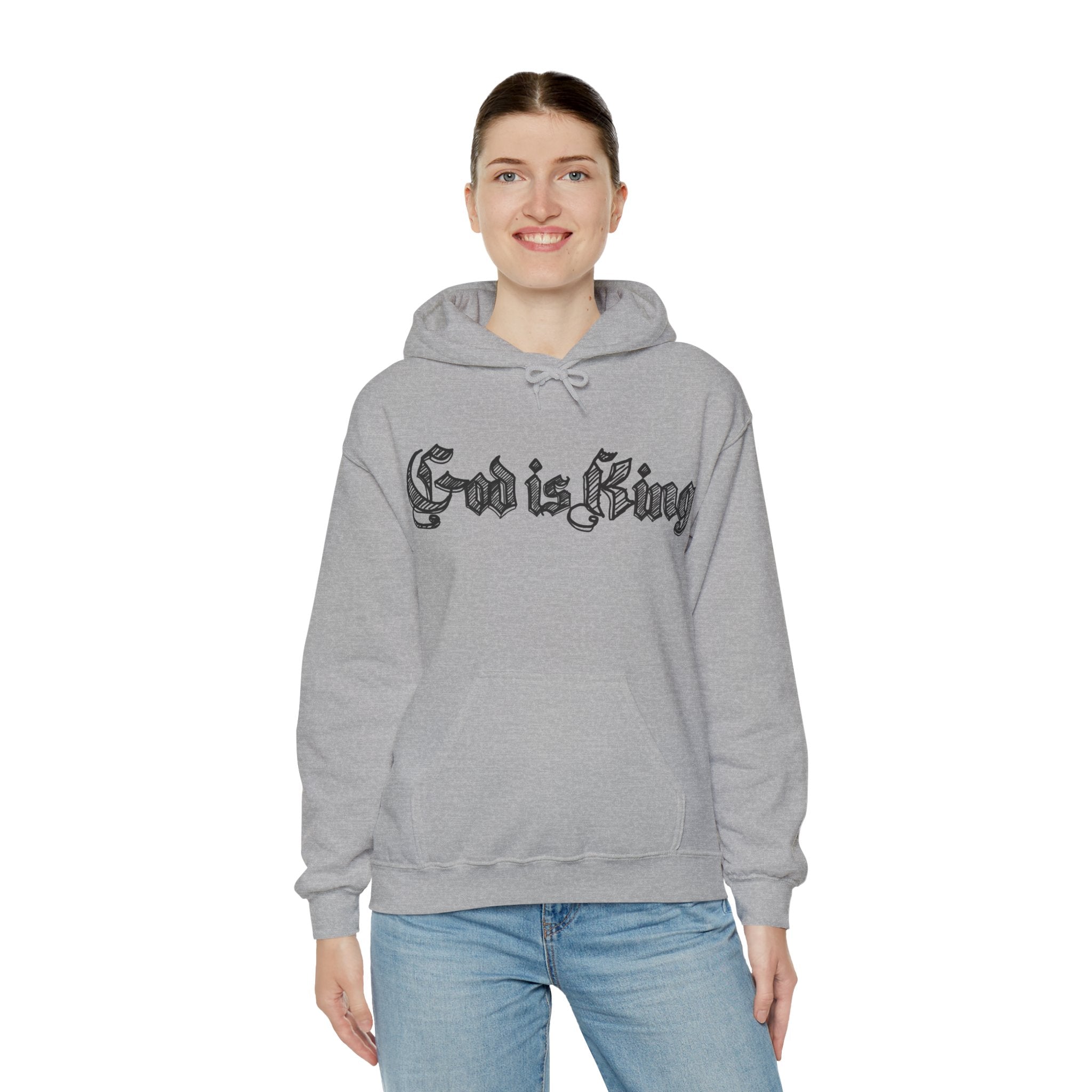 God Is King Hoodie - Gothic Script Religious Pullover