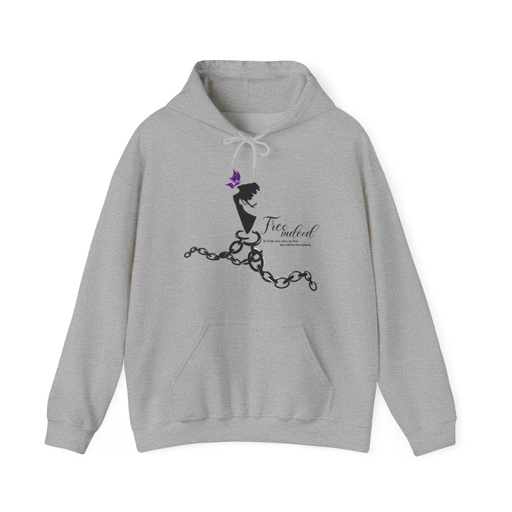 Freedom Chains Hoodie — 'Free Indeed' Silhouette with Purple Butterfly