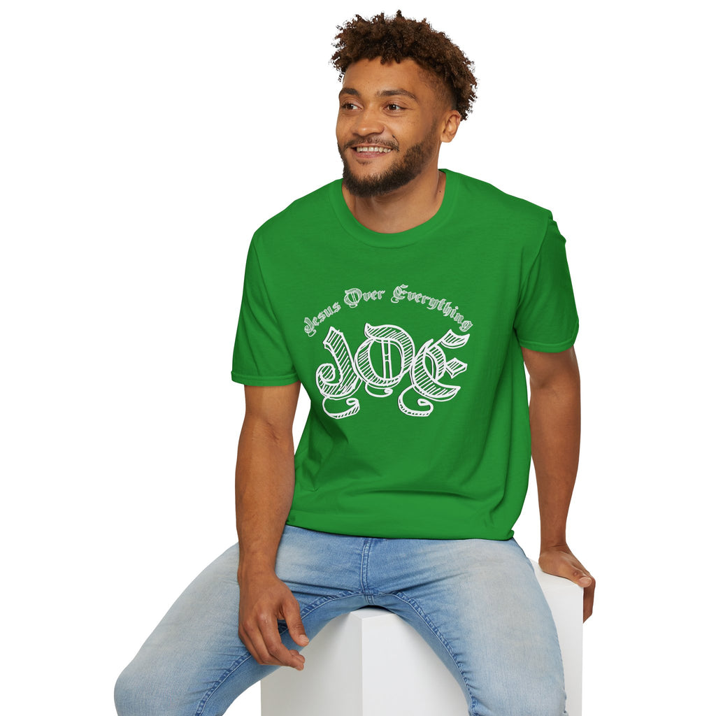 J.O.E "Jesus Over Everything" T-Shirt — Faith-Based Vintage Script Tee