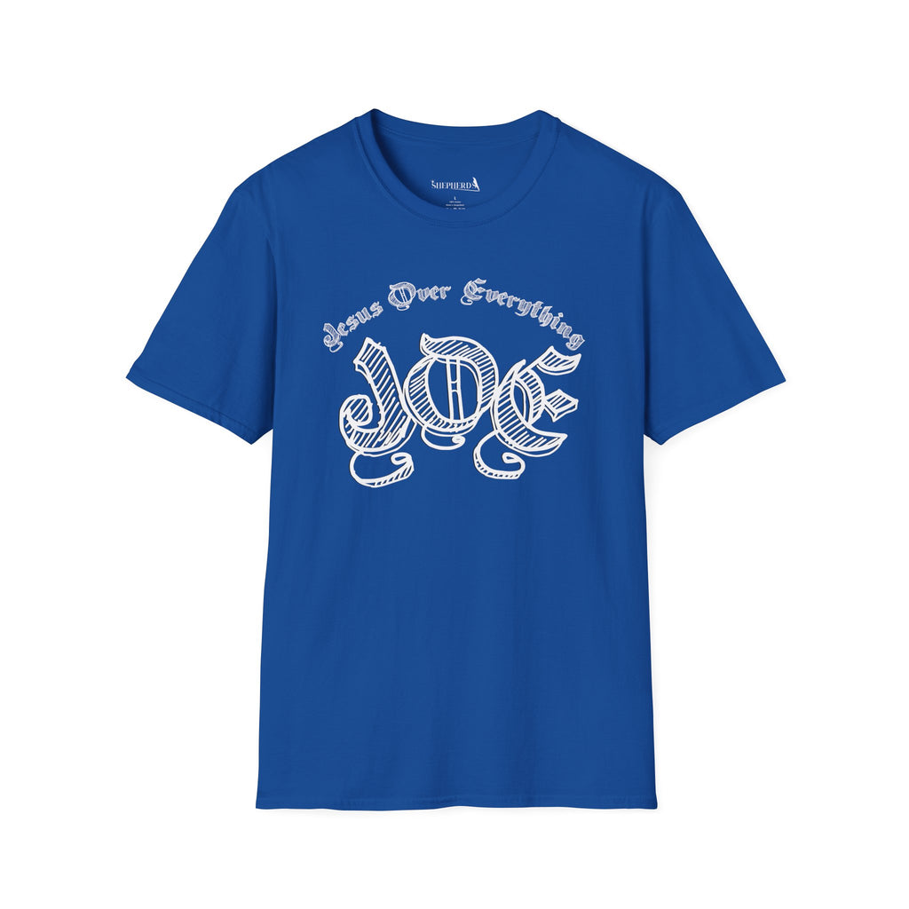 J.O.E "Jesus Over Everything" T-Shirt — Faith-Based Vintage Script Tee