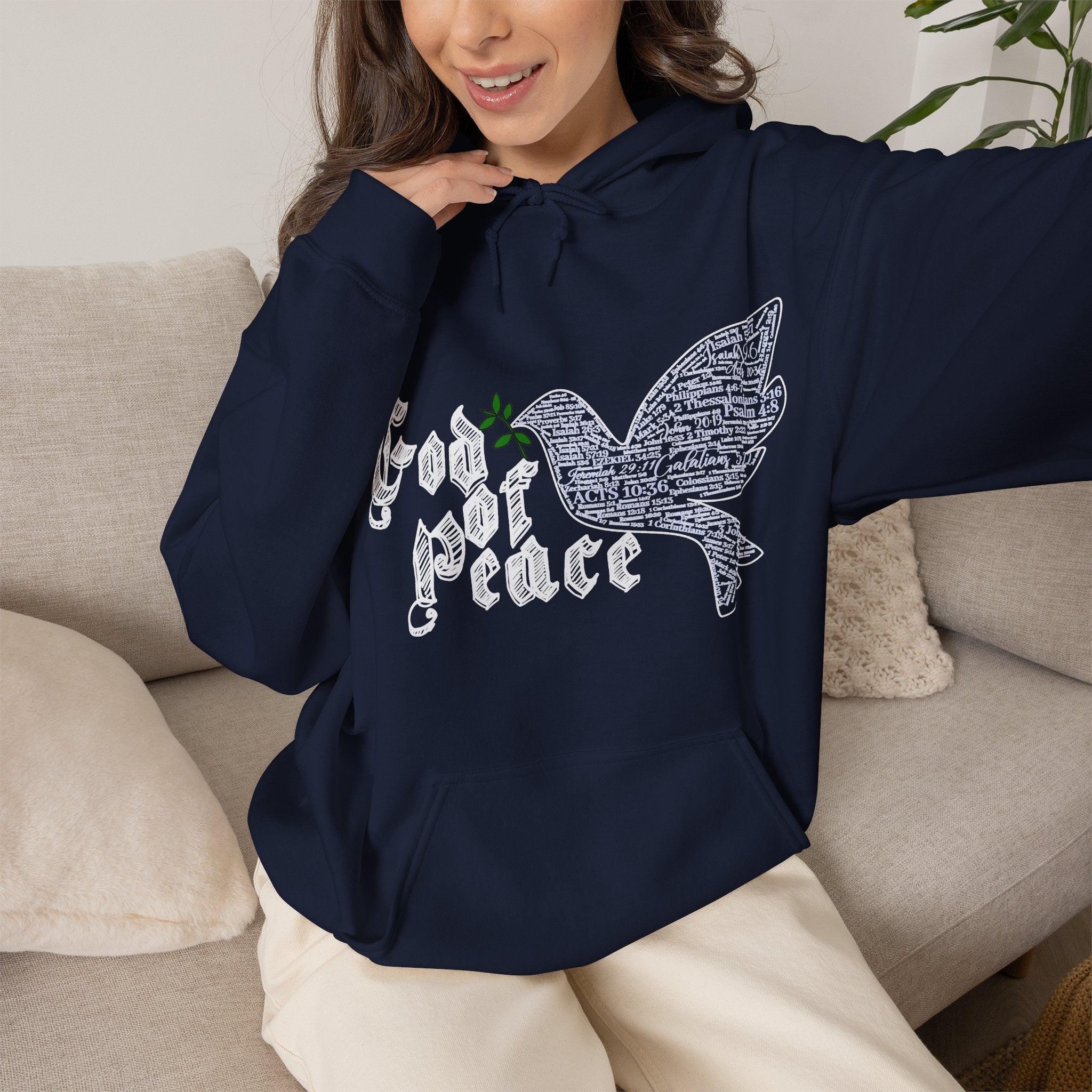 Peace Dove Hoodie — God of Peace Script Graphic Hooded Sweatshirt