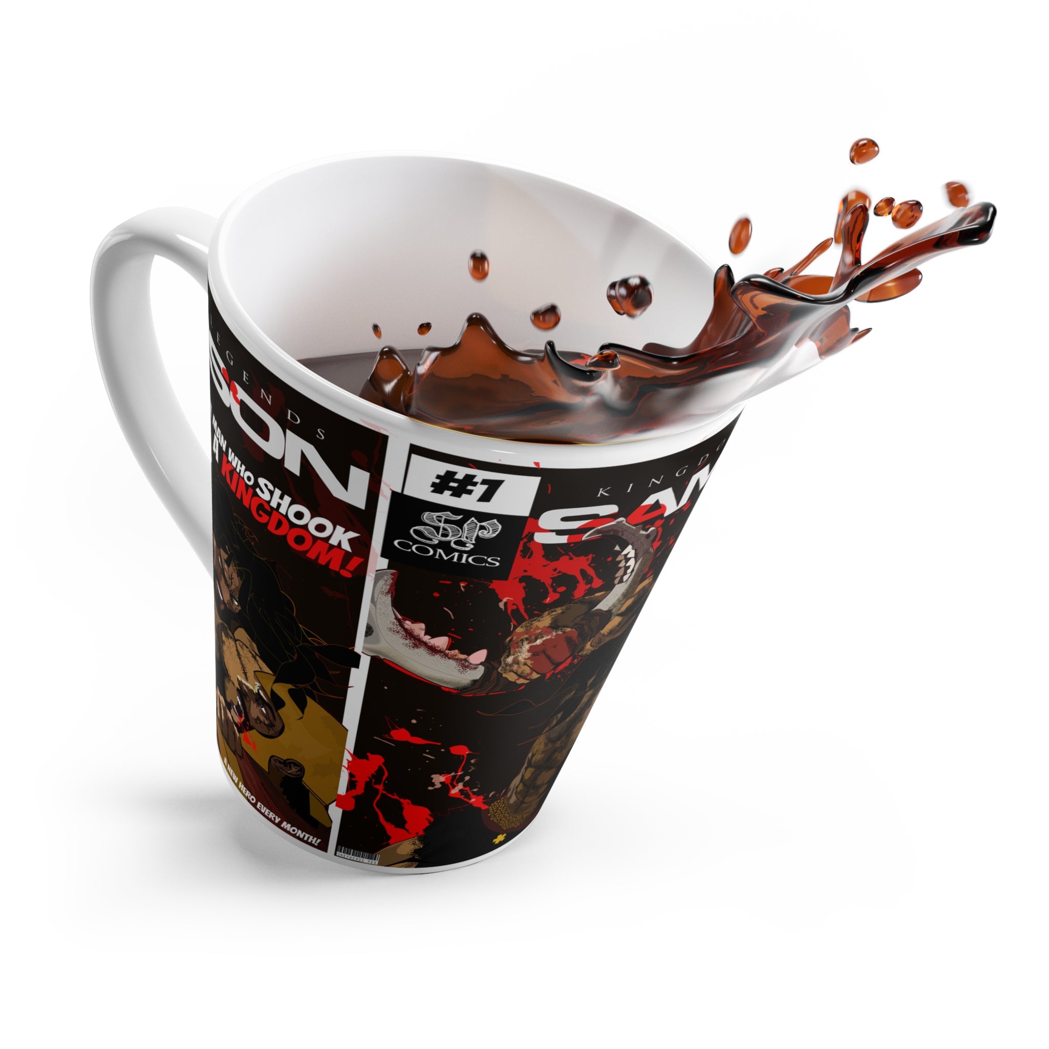 Samson Comic Latte Mug — 'The Man Who Shook a Kingdom' Graphic Coffee Cup