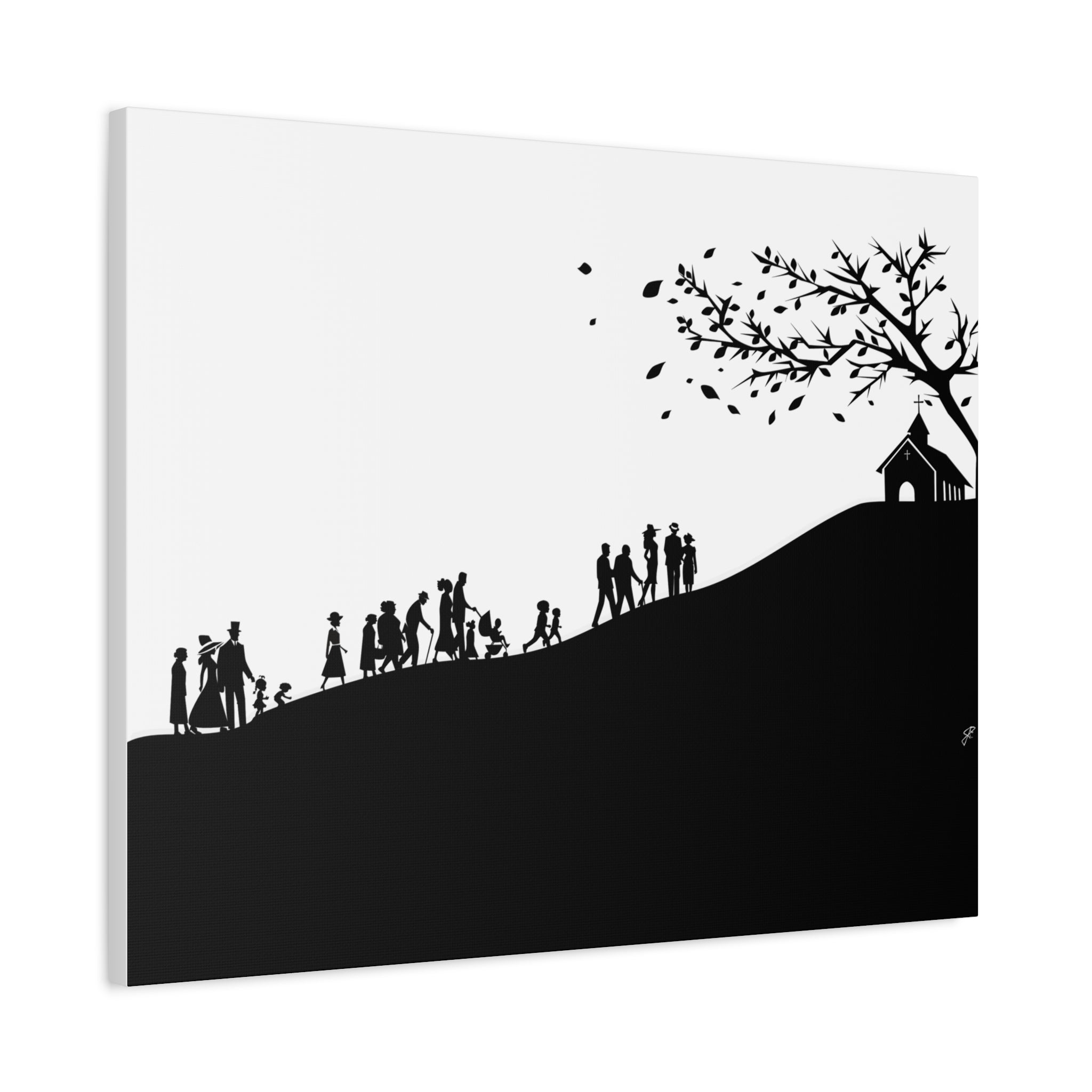 "Ascension" Canvas Print — Black & White Church on a Hill Wall Art