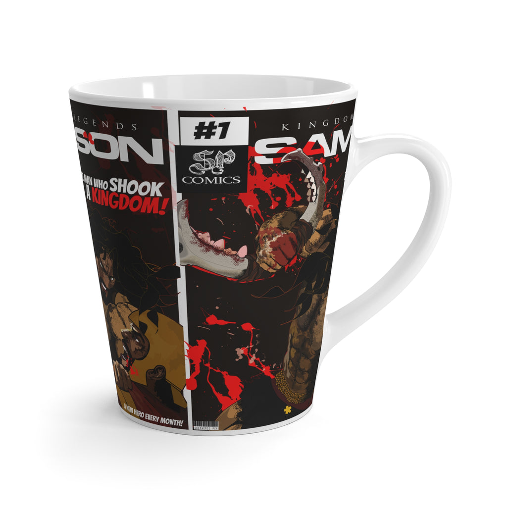 Samson Comic Latte Mug — 'The Man Who Shook a Kingdom' Graphic Coffee Cup
