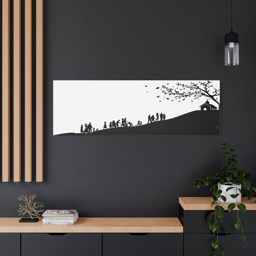 "Ascension" Canvas Print — Black & White Church on a Hill Wall Art