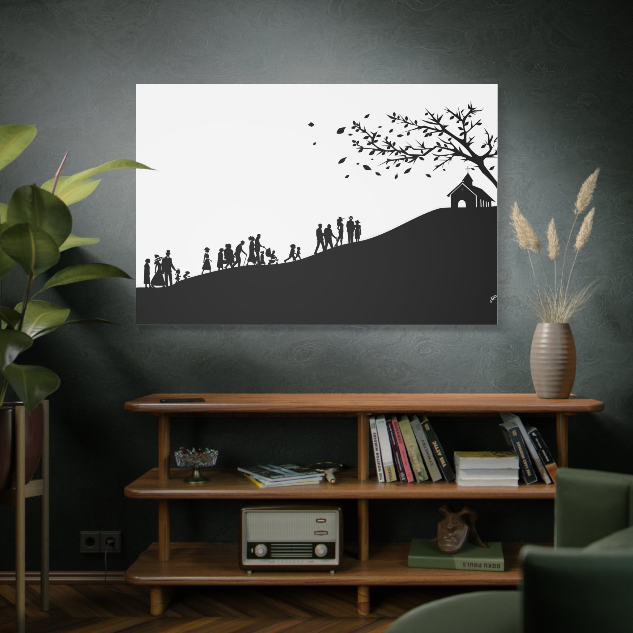 "Ascension" Canvas Print — Black & White Church on a Hill Wall Art