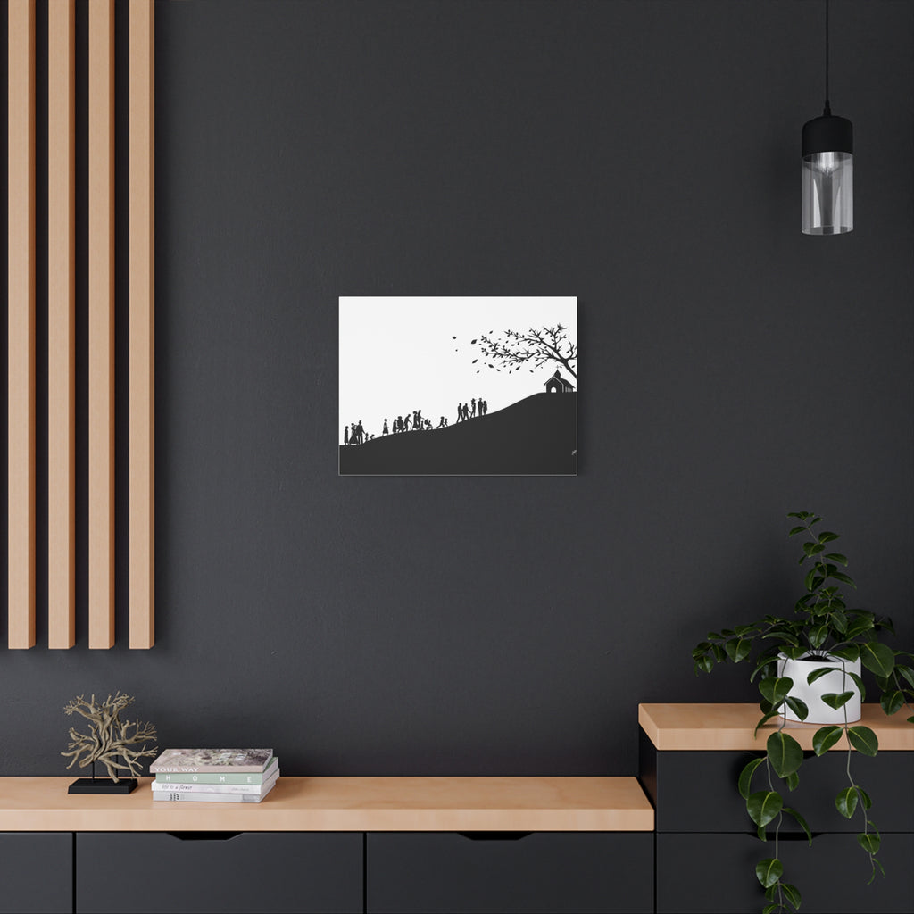 "Ascension" Canvas Print — Black & White Church on a Hill Wall Art