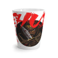 Latte Mug — Bold Warrior Art Latte Mug with Red Brushstroke Design