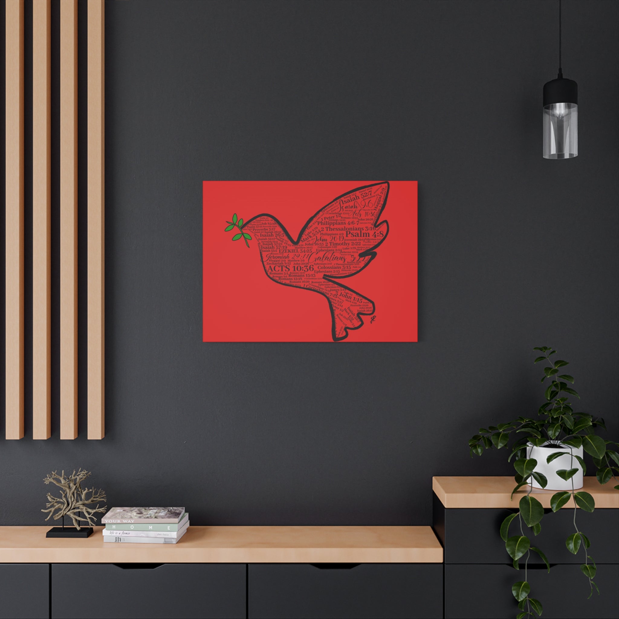 Red "Peace" Scripture Wall Art Canvas – Christian Faith Bible Verse Decor