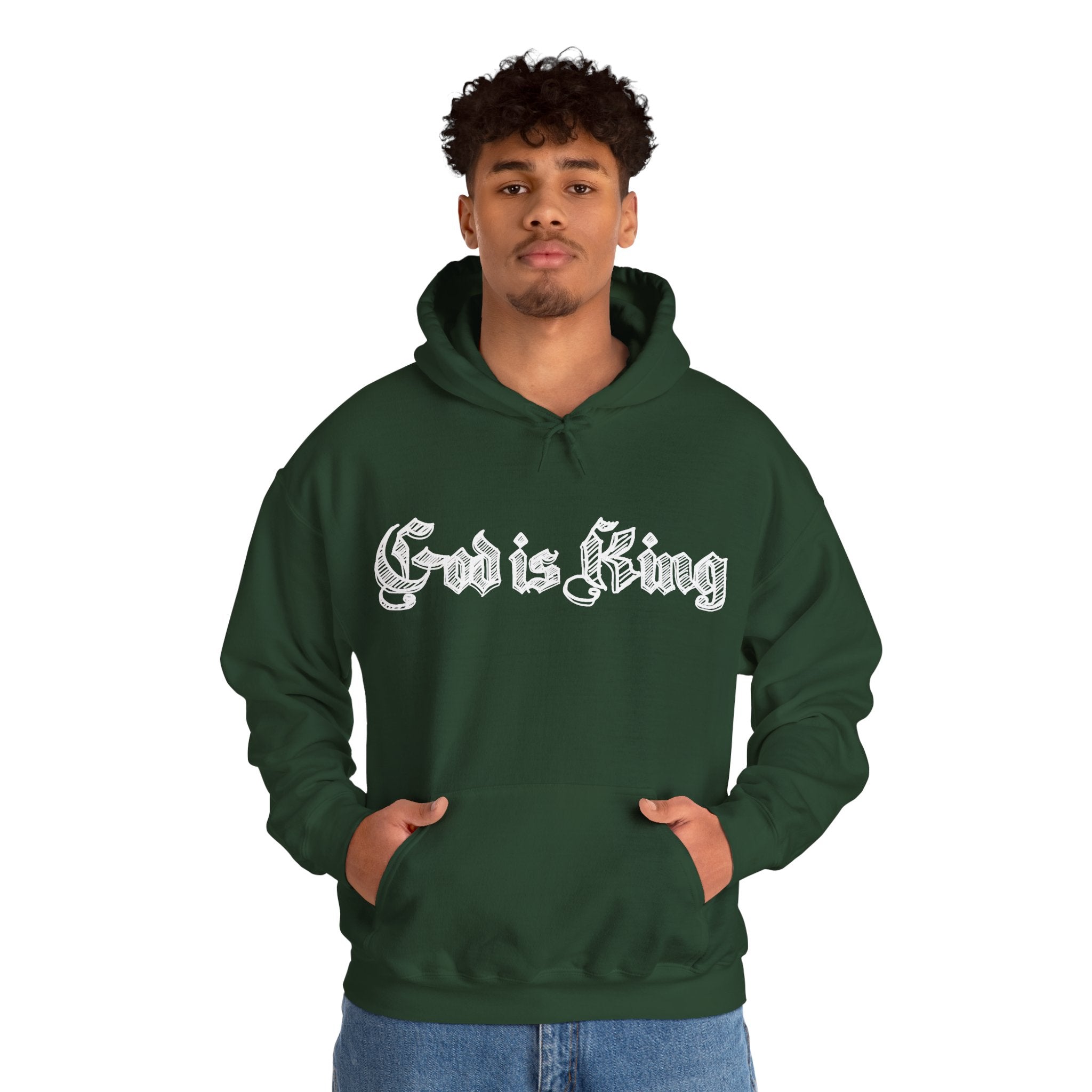 God Is King Hoodie - Gothic Script Religious Pullover