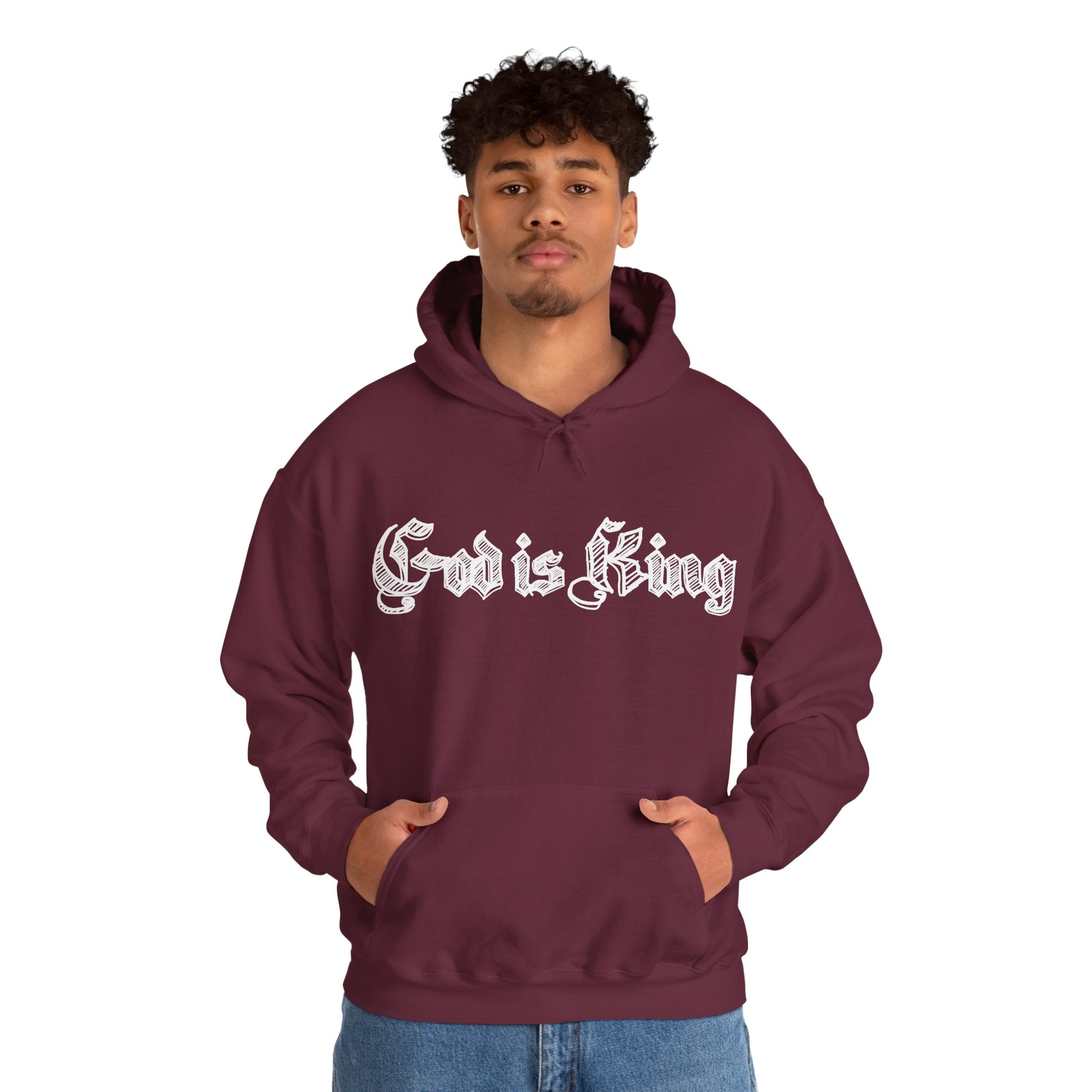 God Is King Hoodie - Gothic Script Religious Pullover