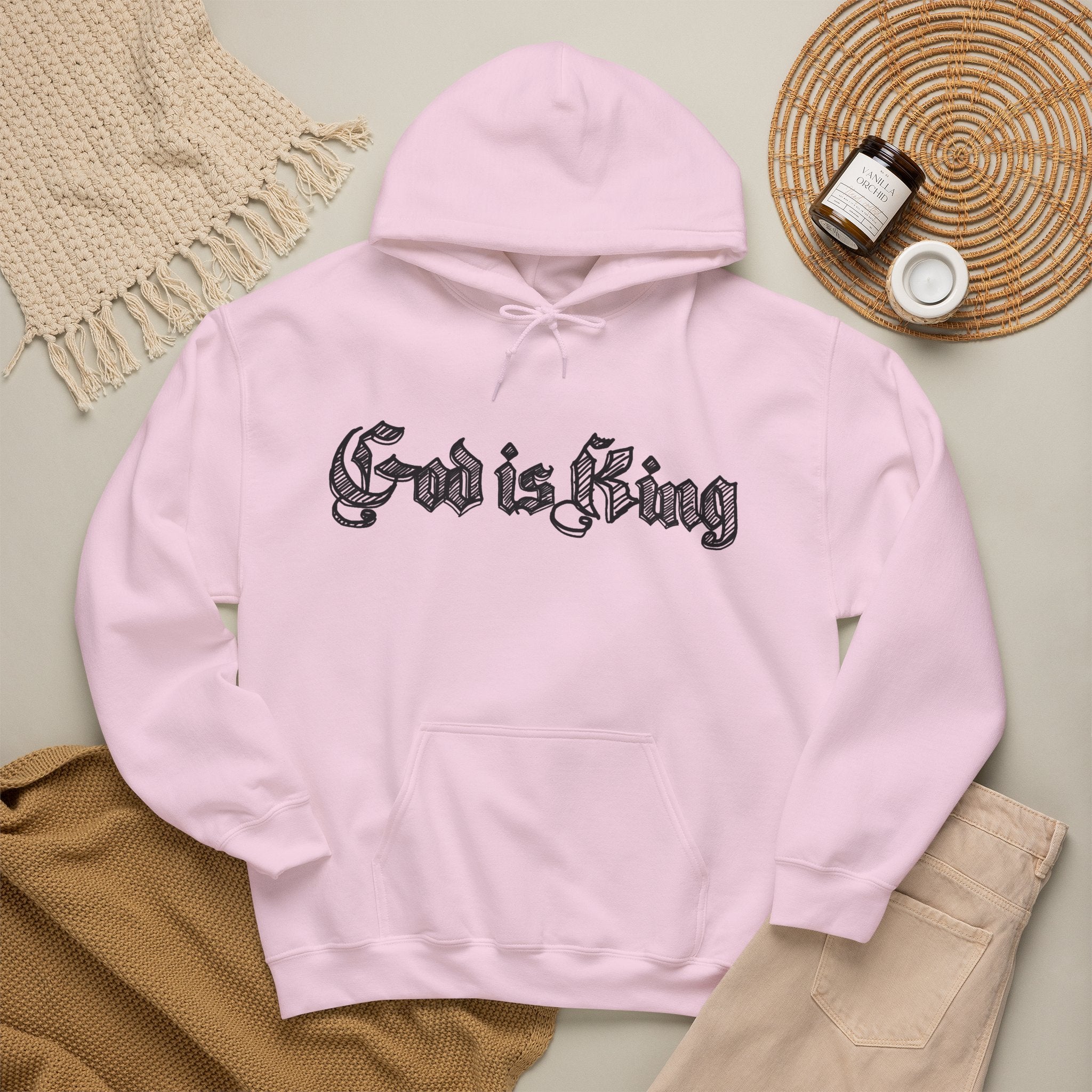 God Is King Hoodie - Gothic Script Religious Pullover