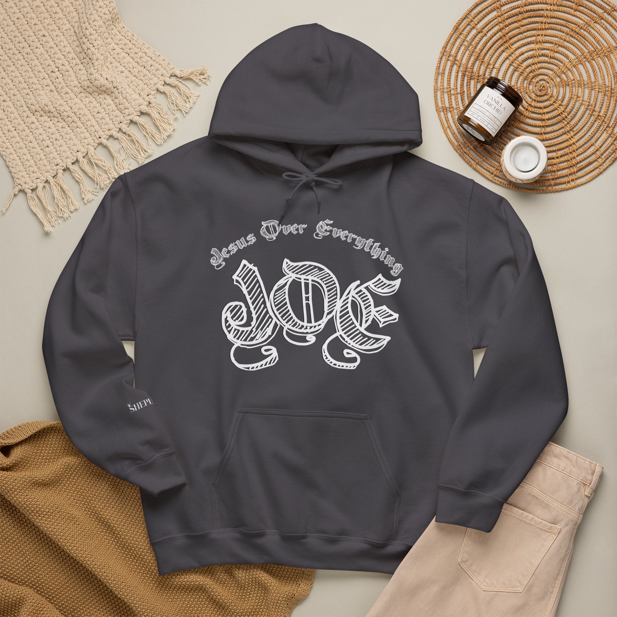 Hoodie — 'Love' Gothic Script Pullover (Love Over Everything)