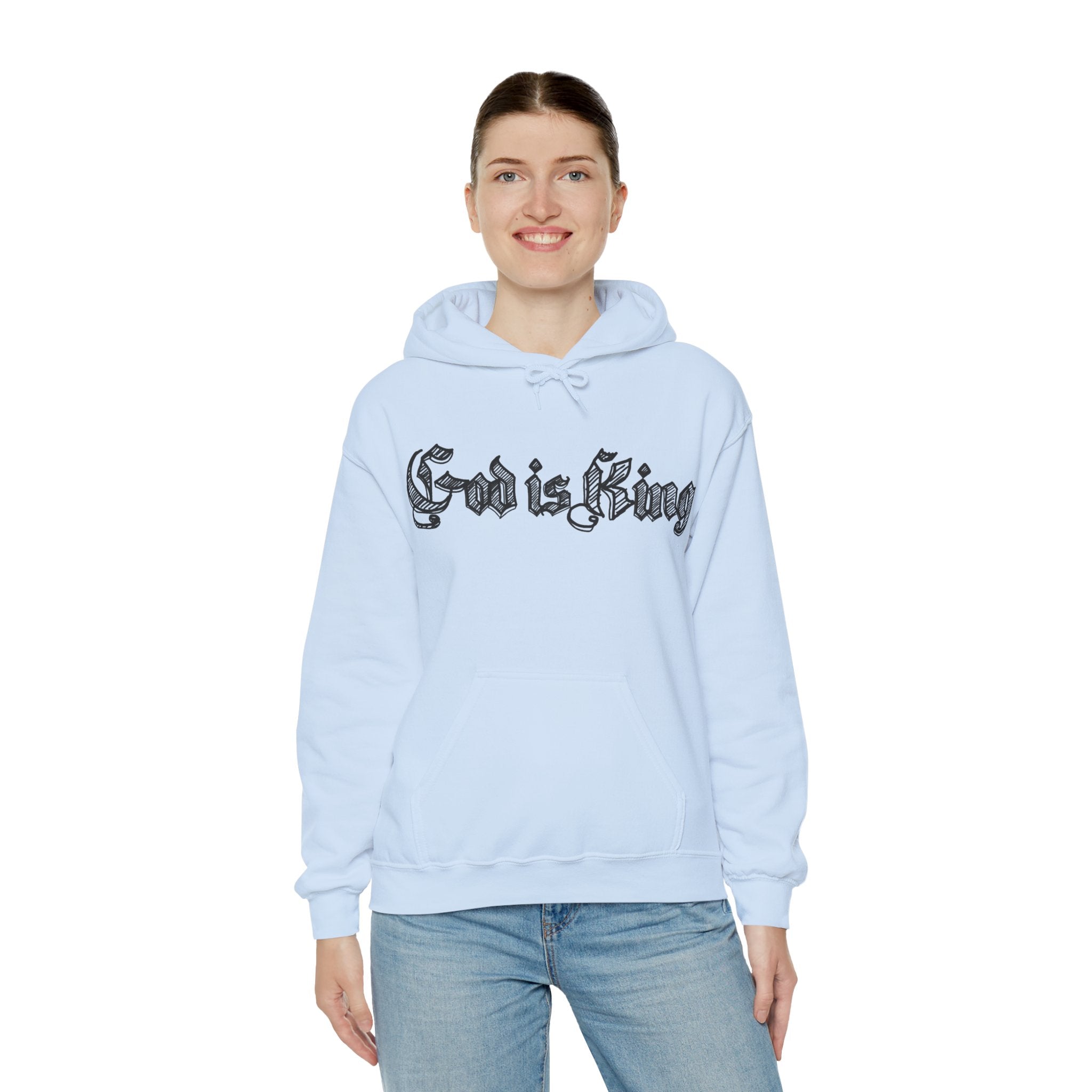 God Is King Hoodie - Gothic Script Religious Pullover