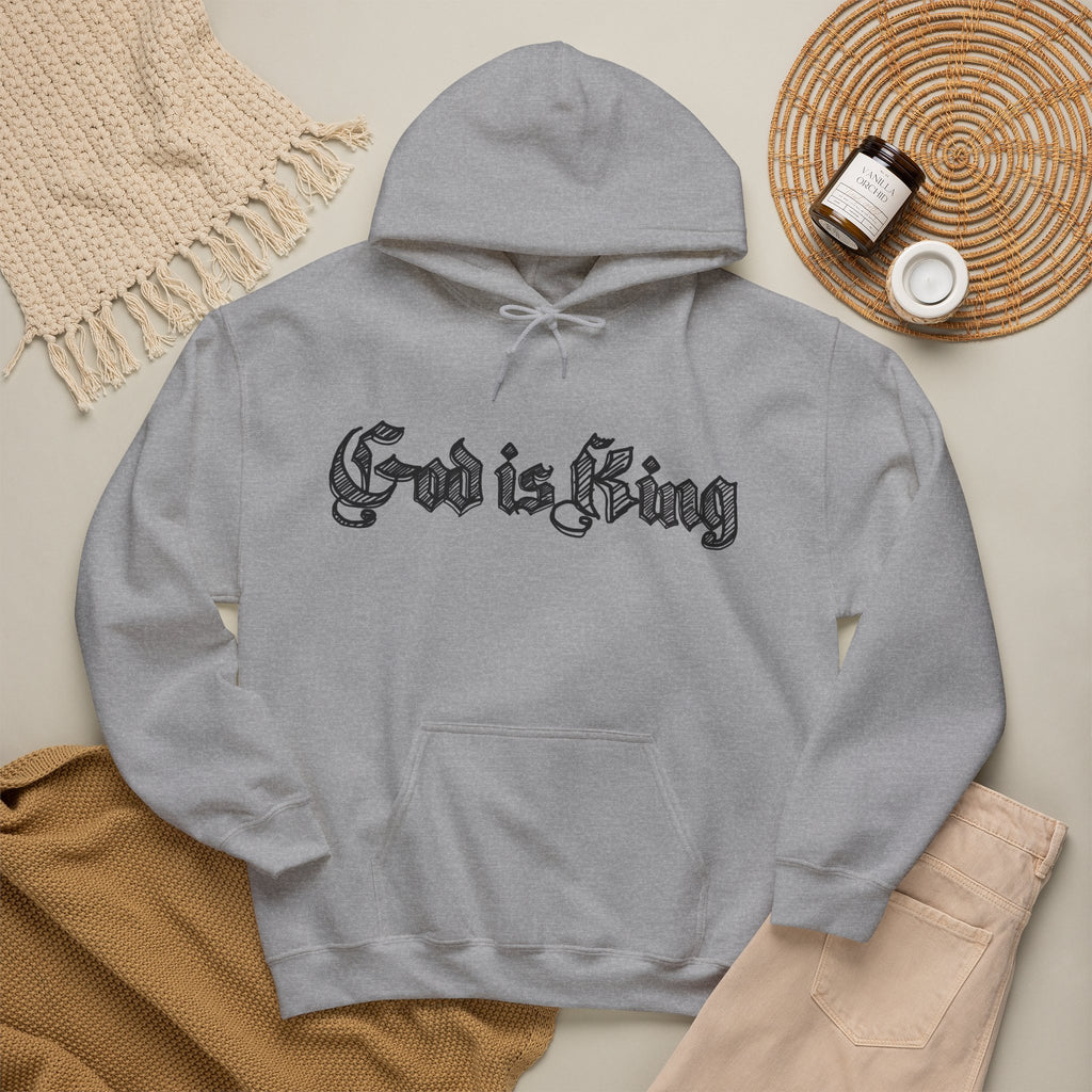 God Is King Hoodie - Gothic Script Religious Pullover