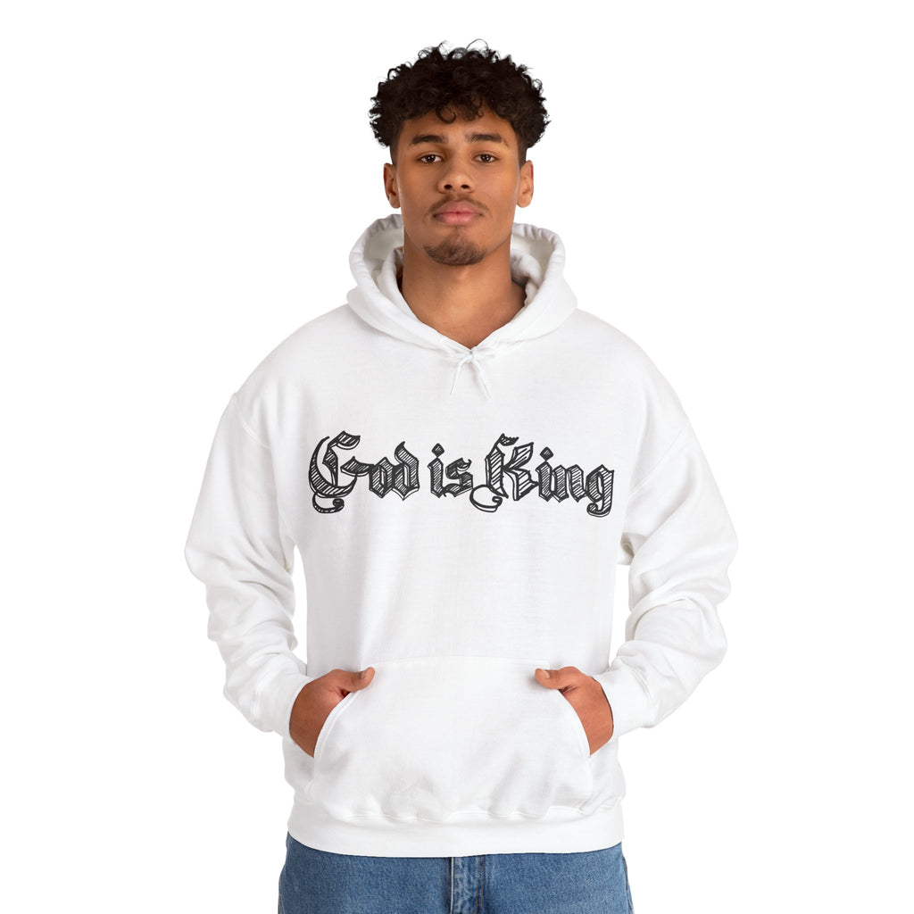 God Is King Hoodie - Gothic Script Religious Pullover